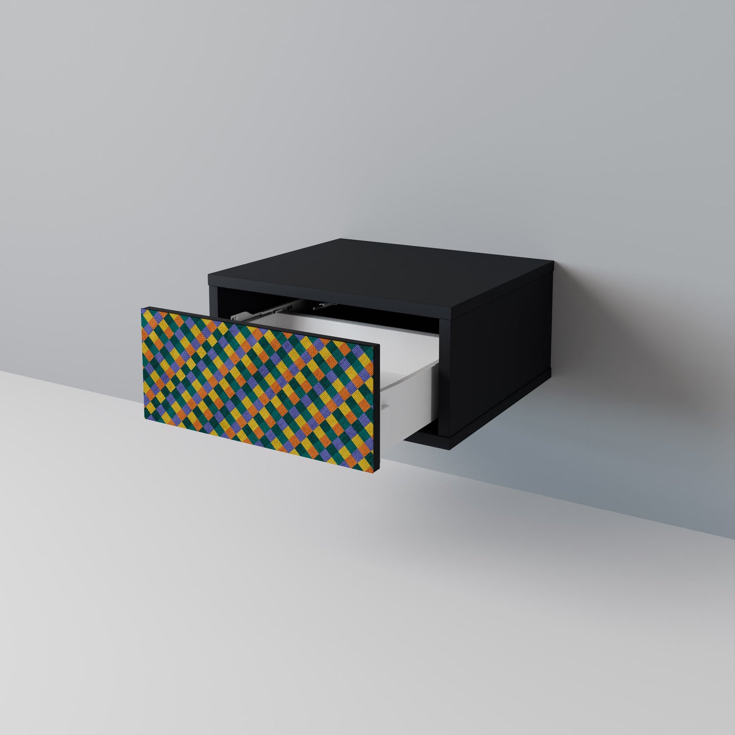 MÅLADE KVADRAT MIX nattduksbord i svart finish