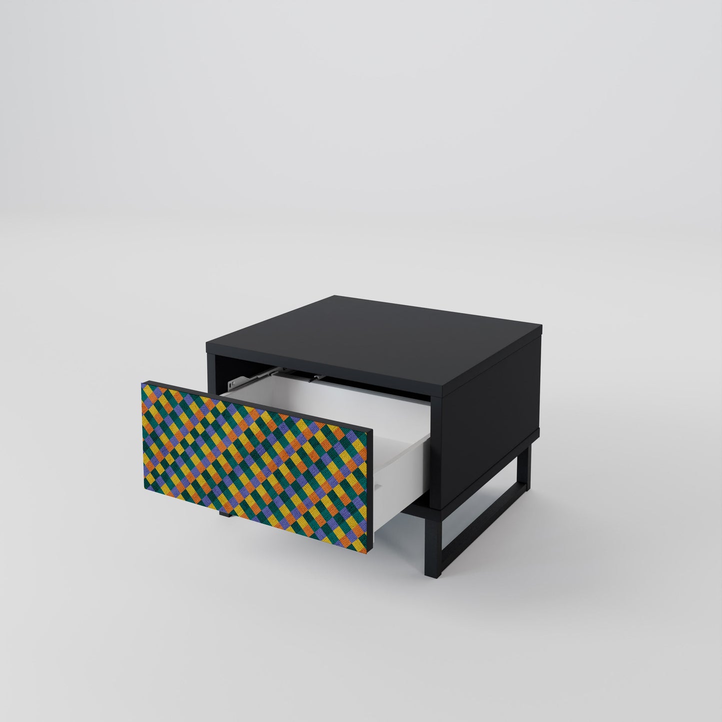 MÅLADE KVADRAT MIX nattduksbord i svart finish