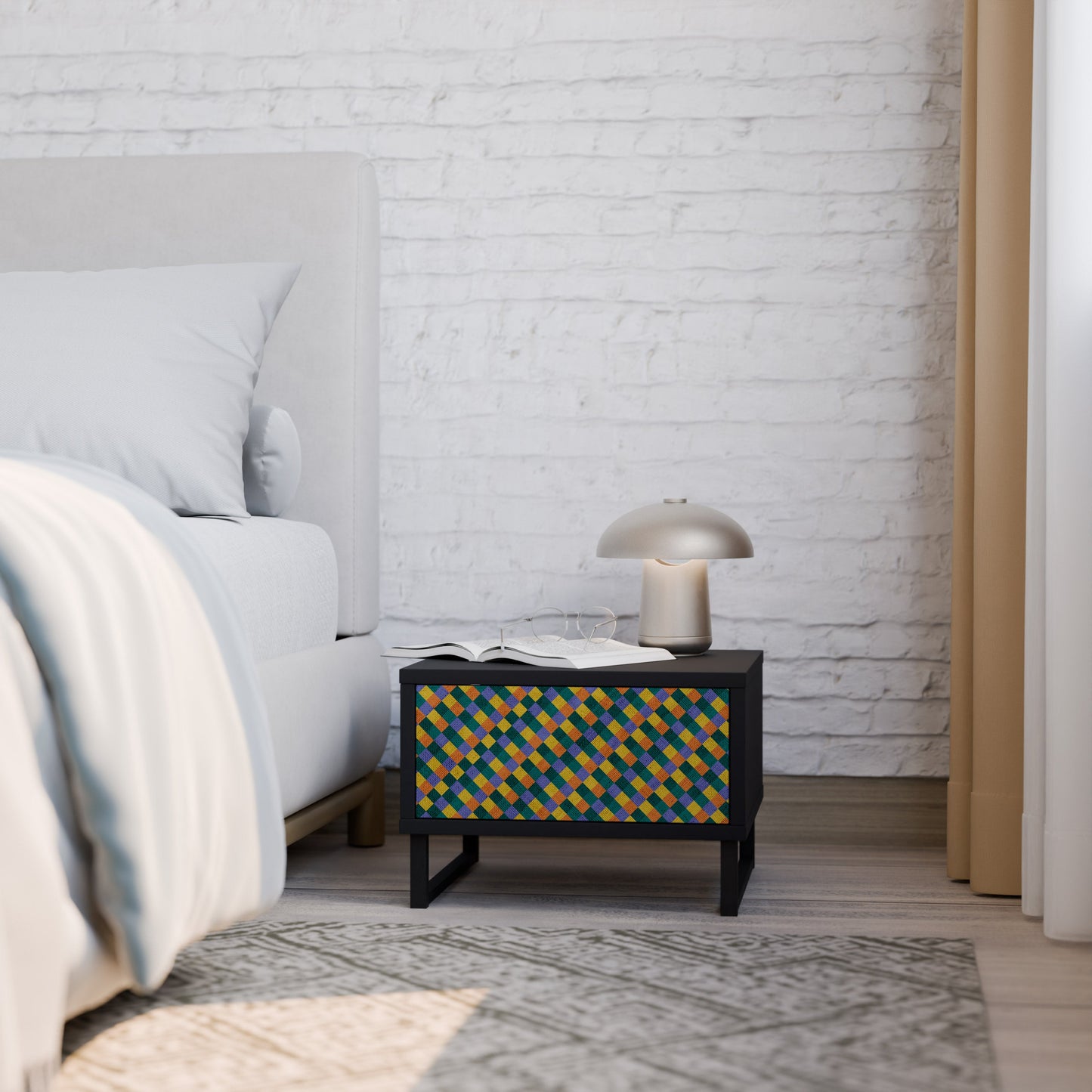 MÅLADE KVADRAT MIX nattduksbord i svart finish