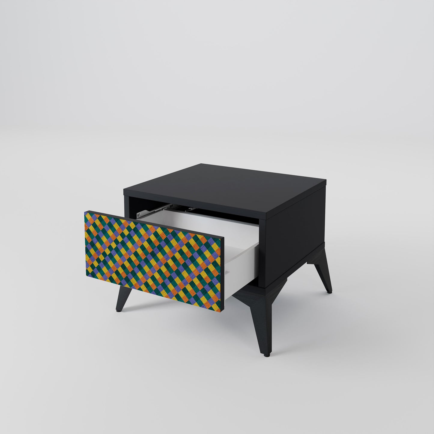 MÅLADE KVADRAT MIX nattduksbord i svart finish