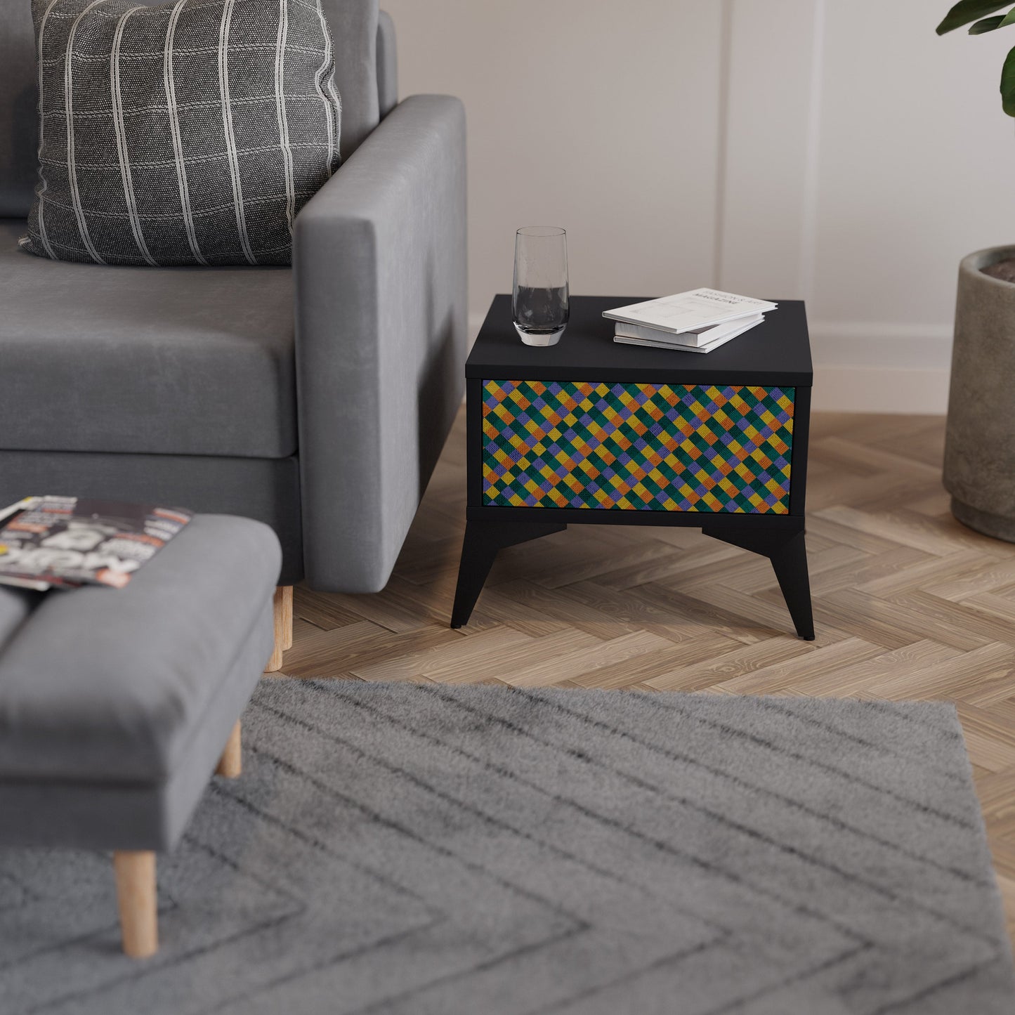 MÅLADE KVADRAT MIX nattduksbord i svart finish