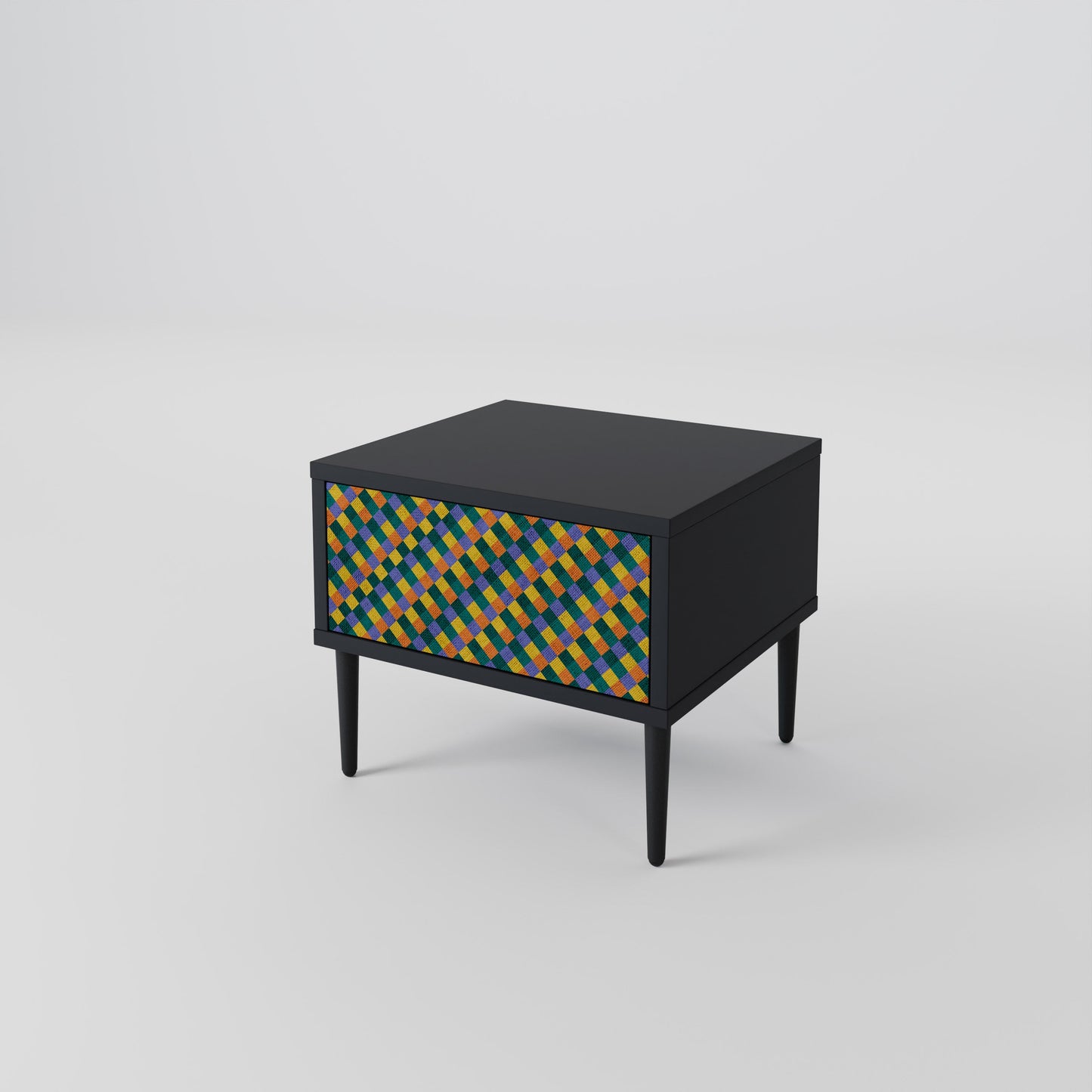 MÅLADE KVADRAT MIX nattduksbord i svart finish