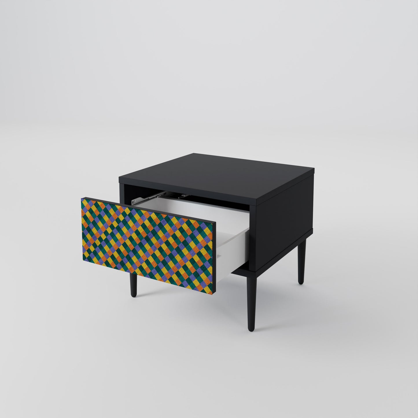 MÅLADE KVADRAT MIX nattduksbord i svart finish