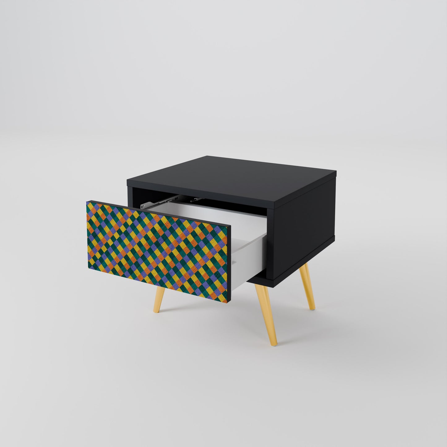 MÅLADE KVADRAT MIX nattduksbord i svart finish