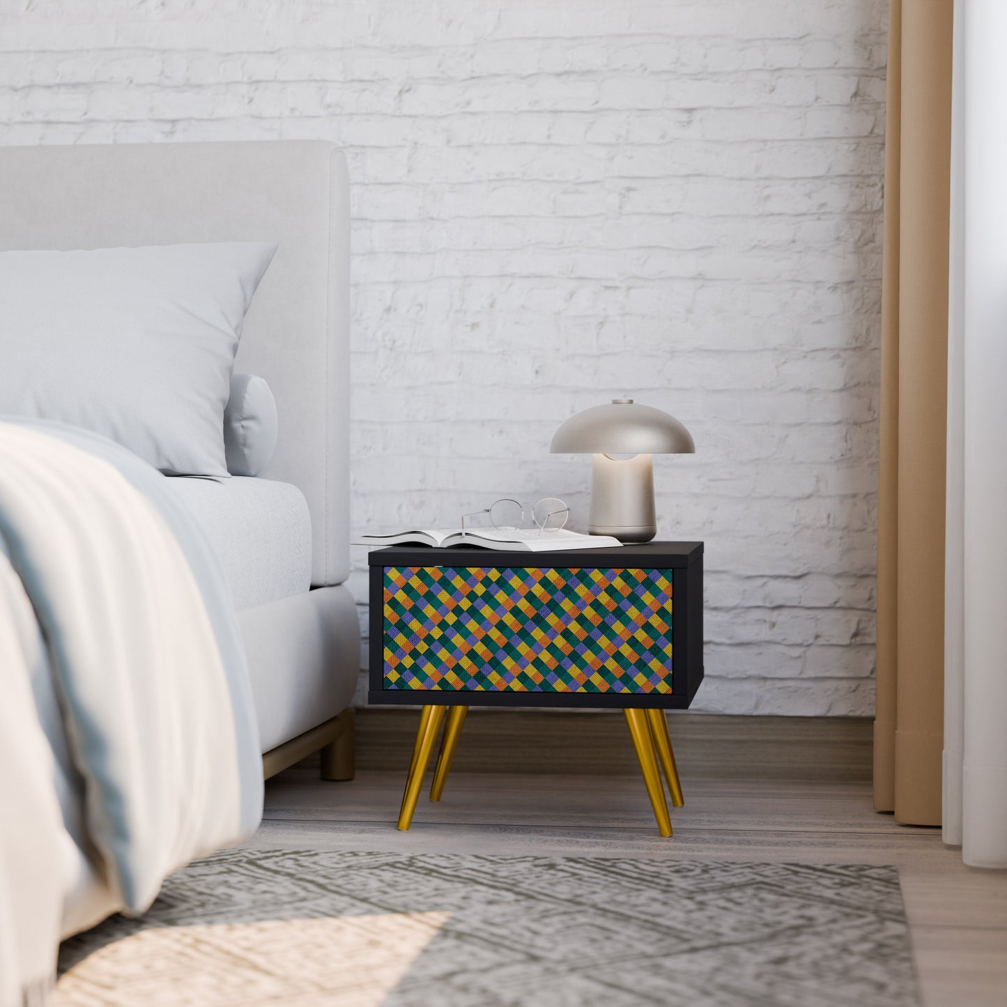 MÅLADE KVADRAT MIX nattduksbord i svart finish