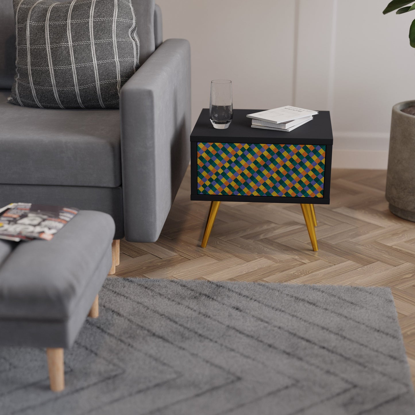 MÅLADE KVADRAT MIX nattduksbord i svart finish