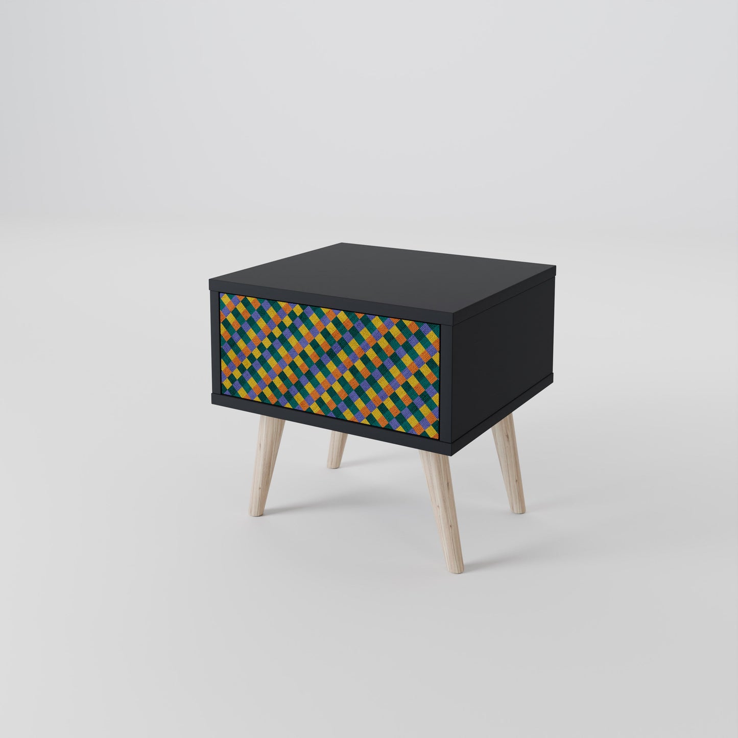 MÅLADE KVADRAT MIX nattduksbord i svart finish