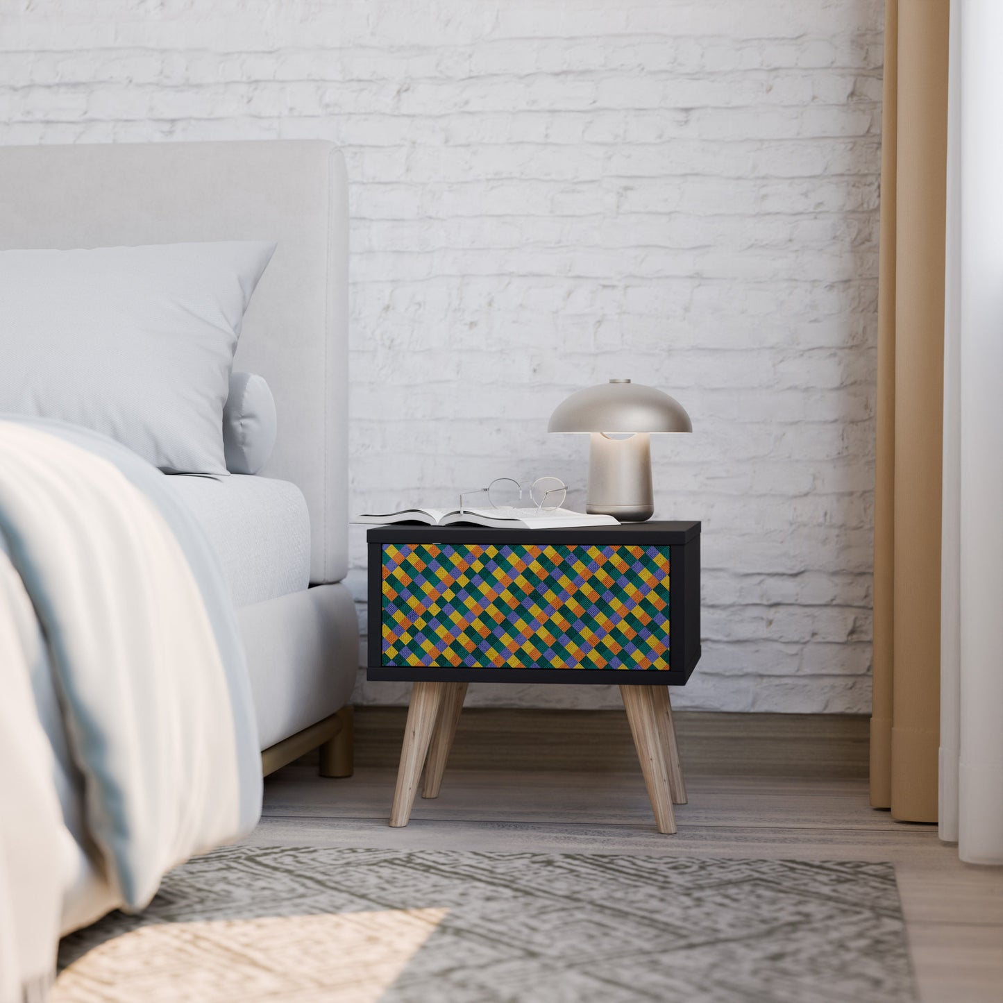MÅLADE KVADRAT MIX nattduksbord i svart finish