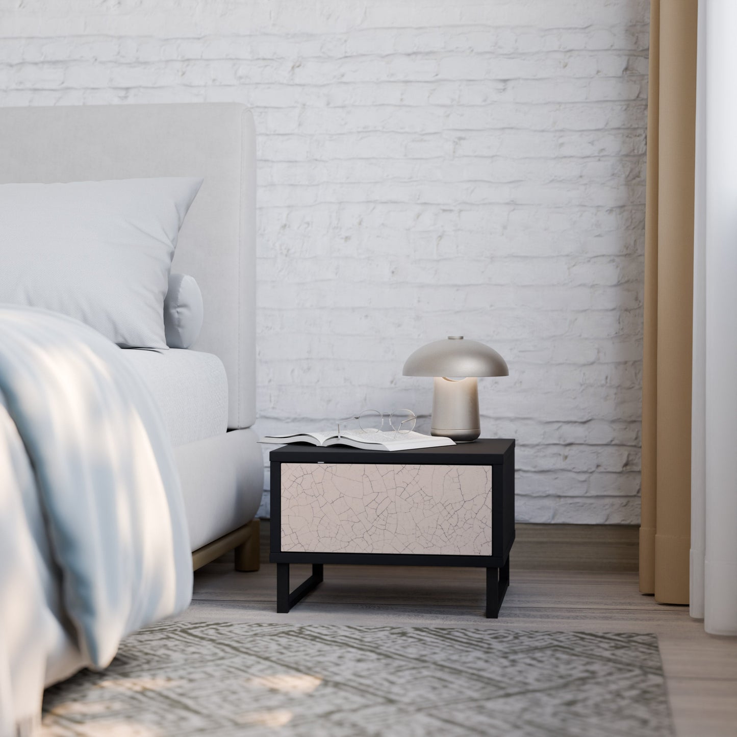 CERAMIC TEXTURE Nightstand in Black Finish