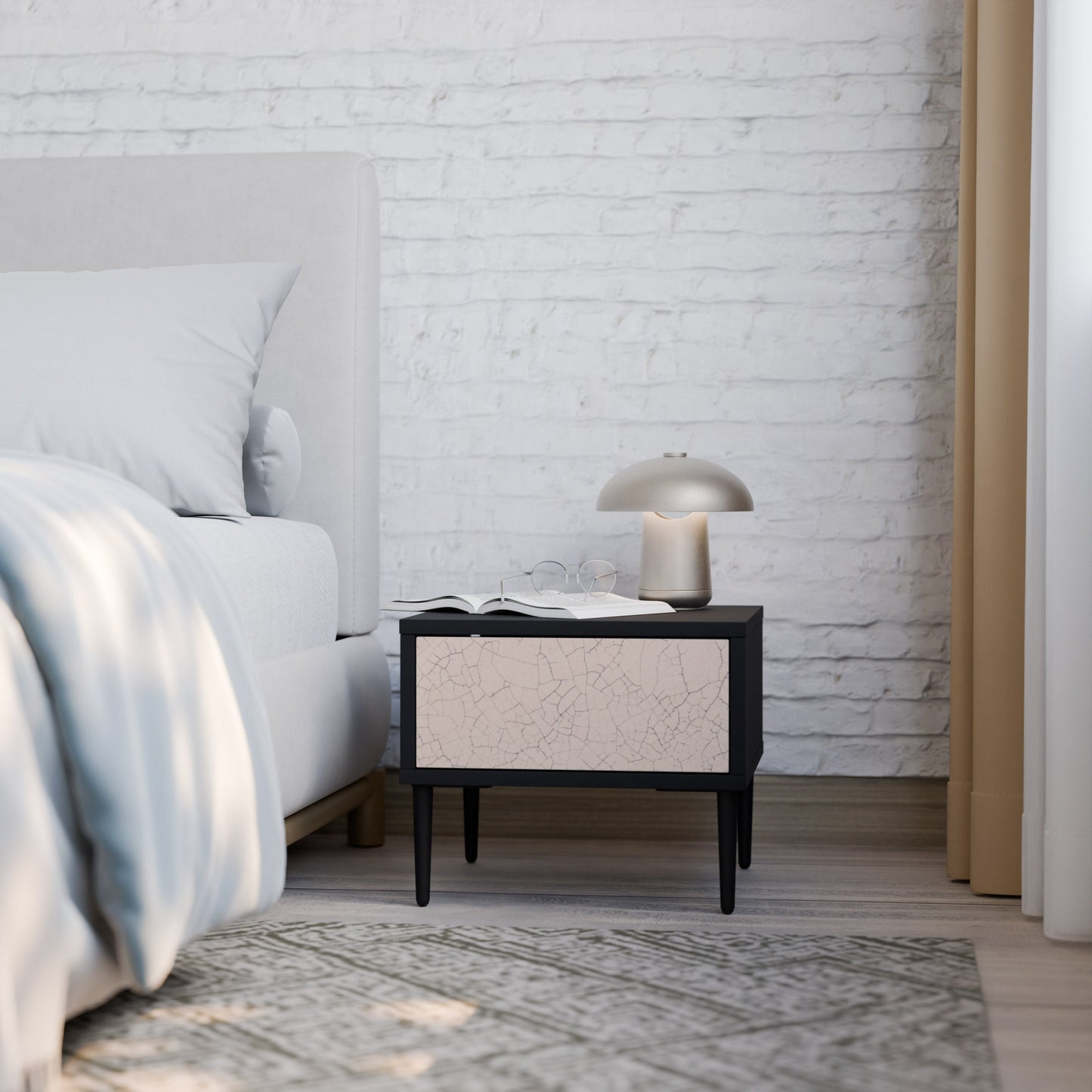 CERAMIC TEXTURE Nightstand in Black Finish