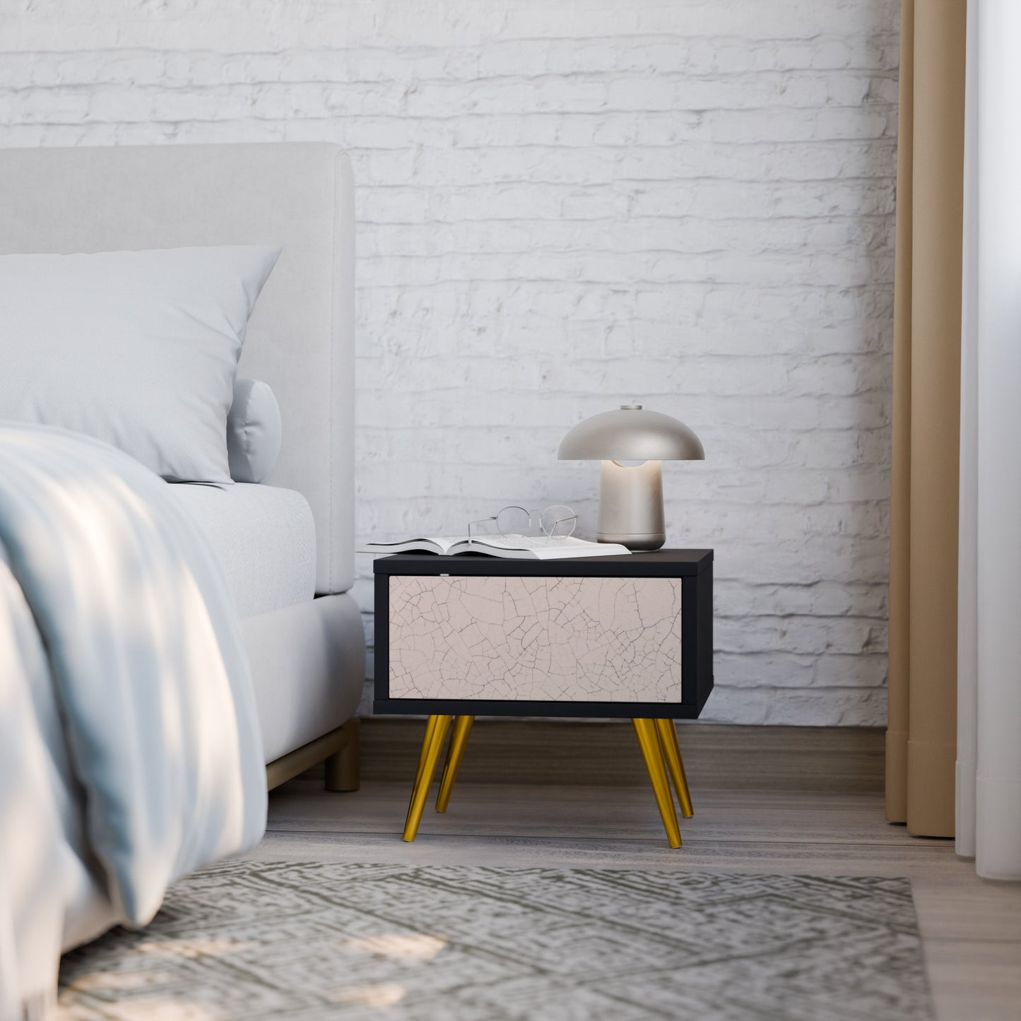 CERAMIC TEXTURE Nightstand in Black Finish