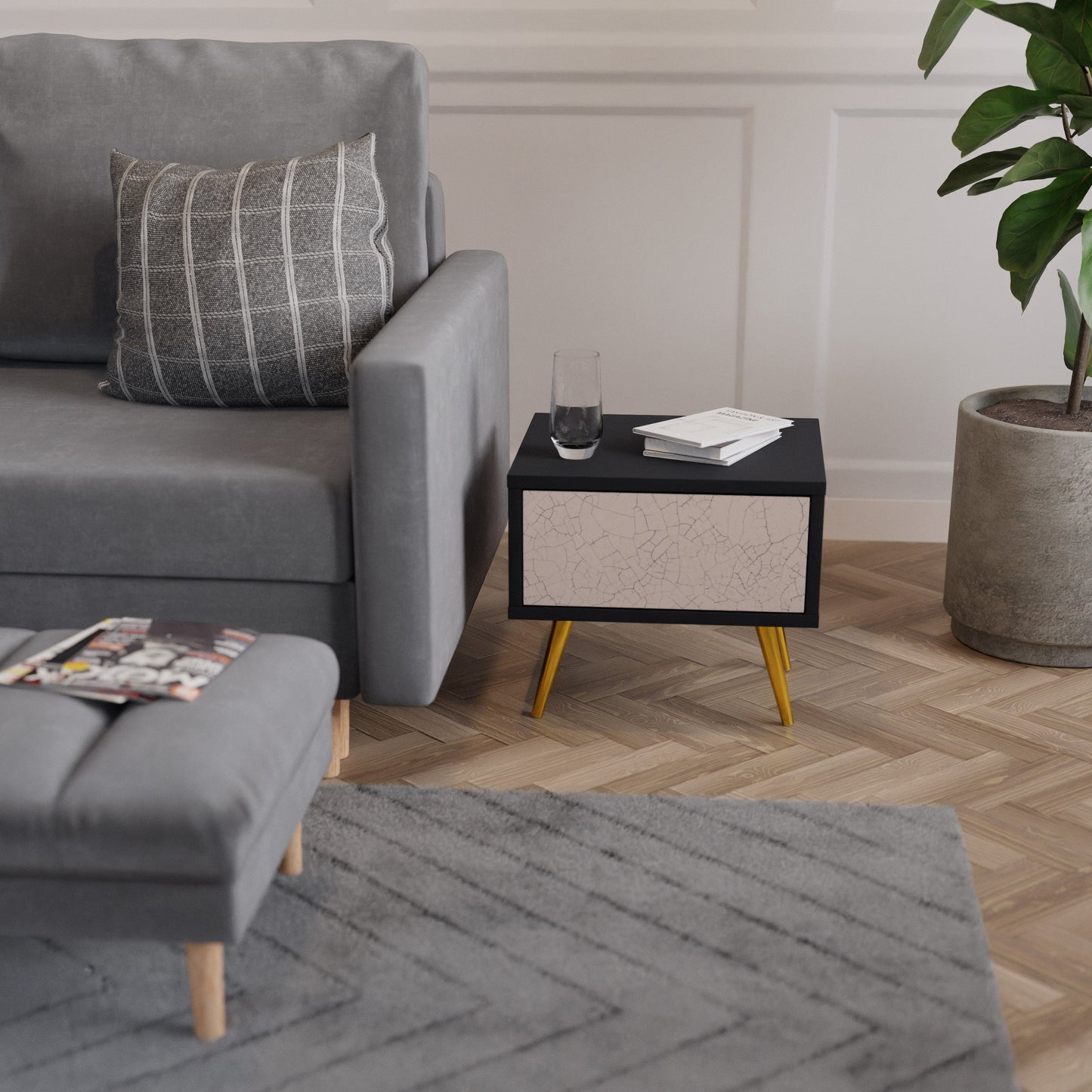 CERAMIC TEXTURE Nightstand in Black Finish