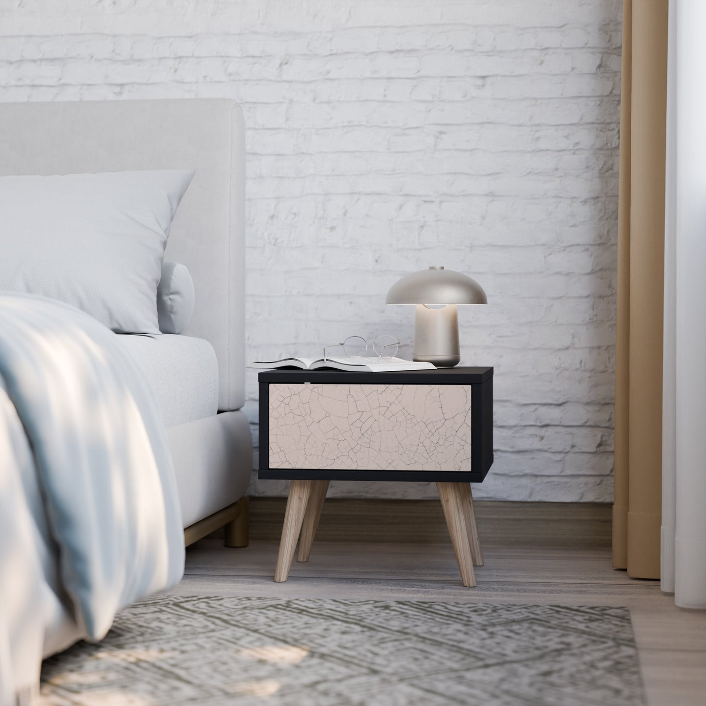 CERAMIC TEXTURE Nightstand in Black Finish
