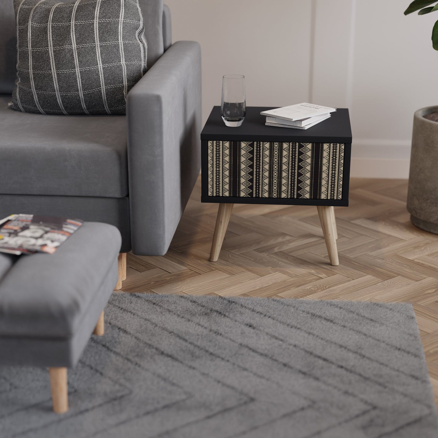 AZTEC Nightstand in Black Finish