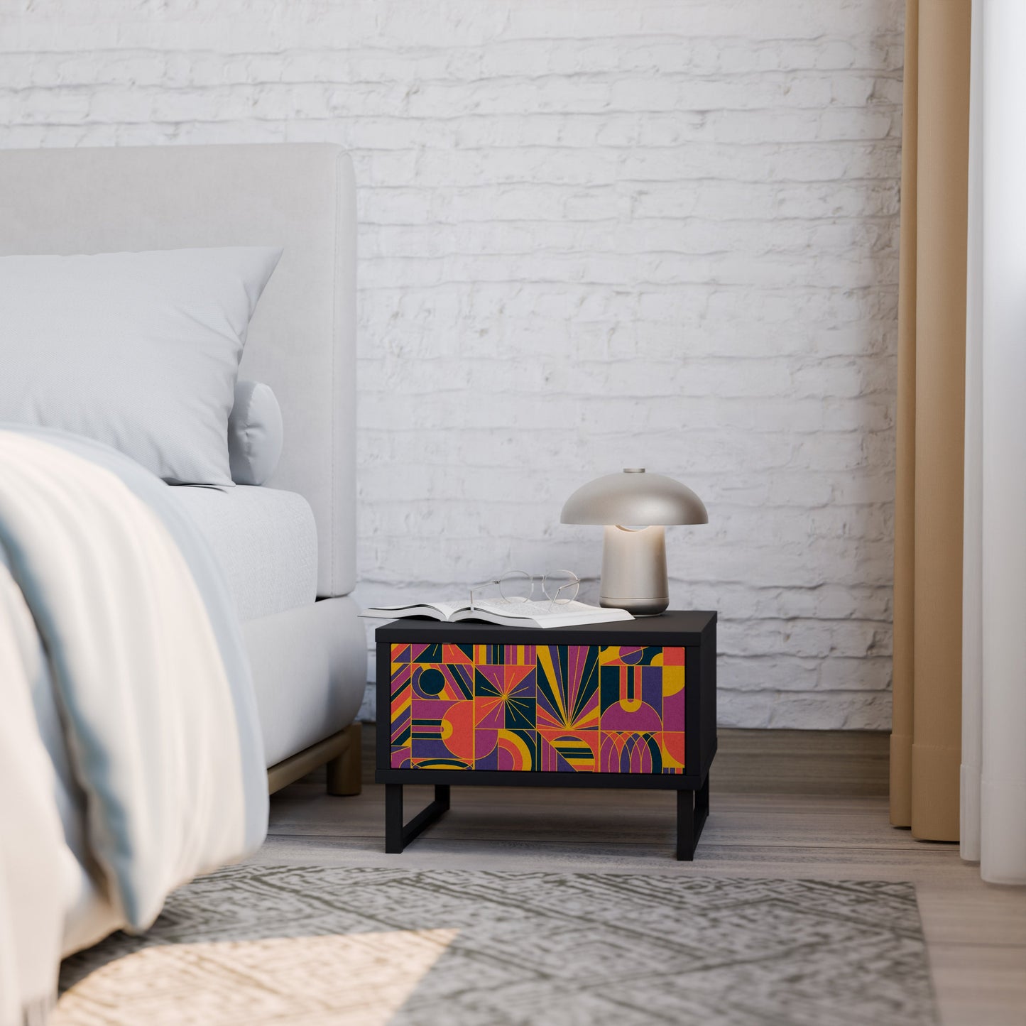 ELECTRIC PATTERNS nattduksbord i svart finish