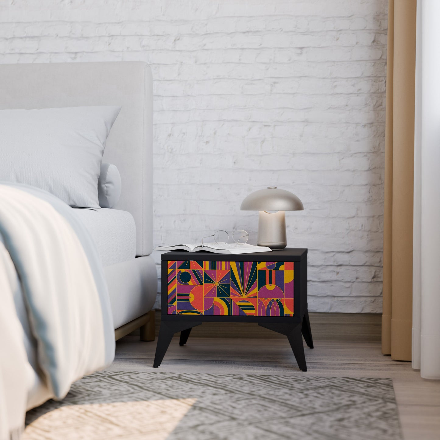 ELECTRIC PATTERNS nattduksbord i svart finish