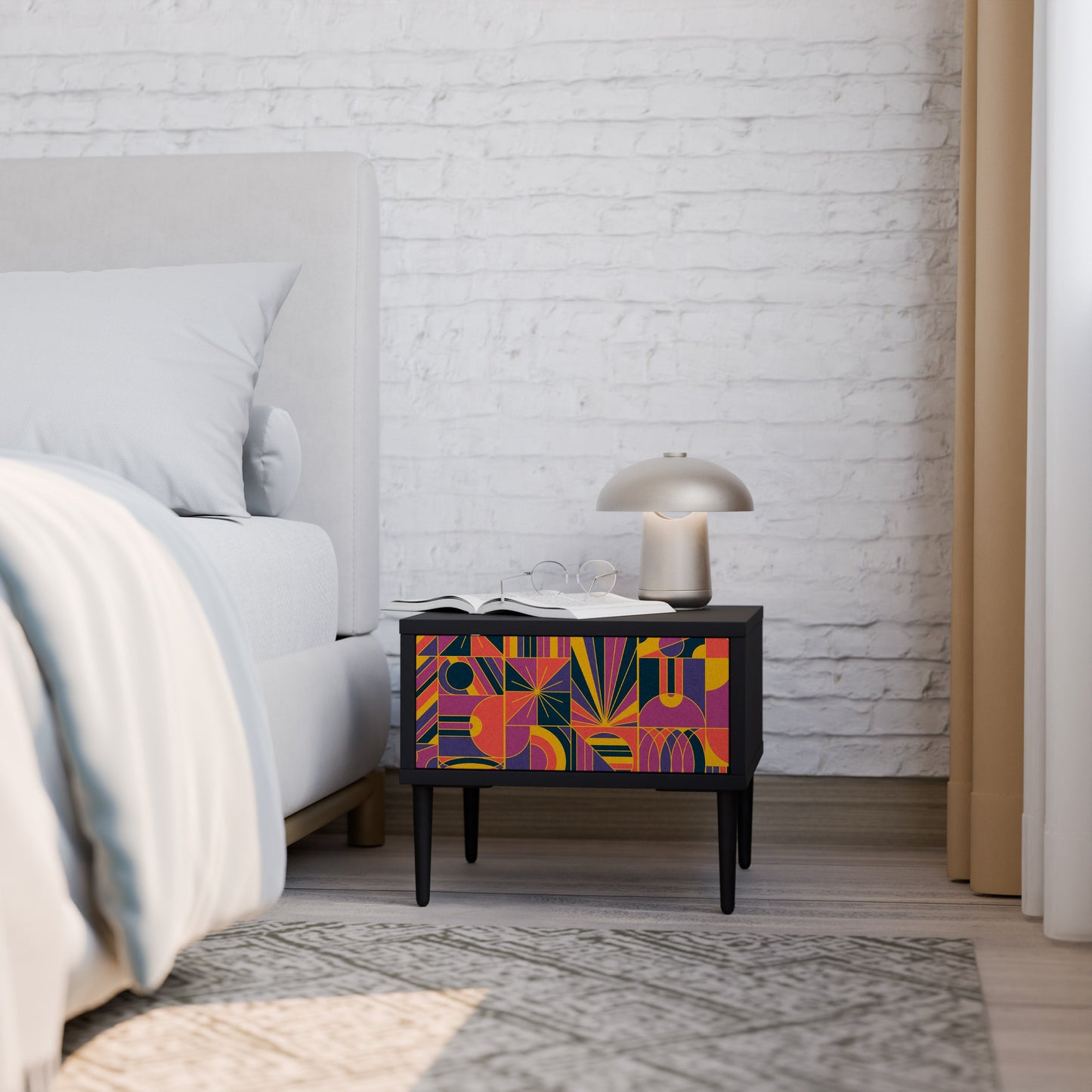 ELECTRIC PATTERNS nattduksbord i svart finish