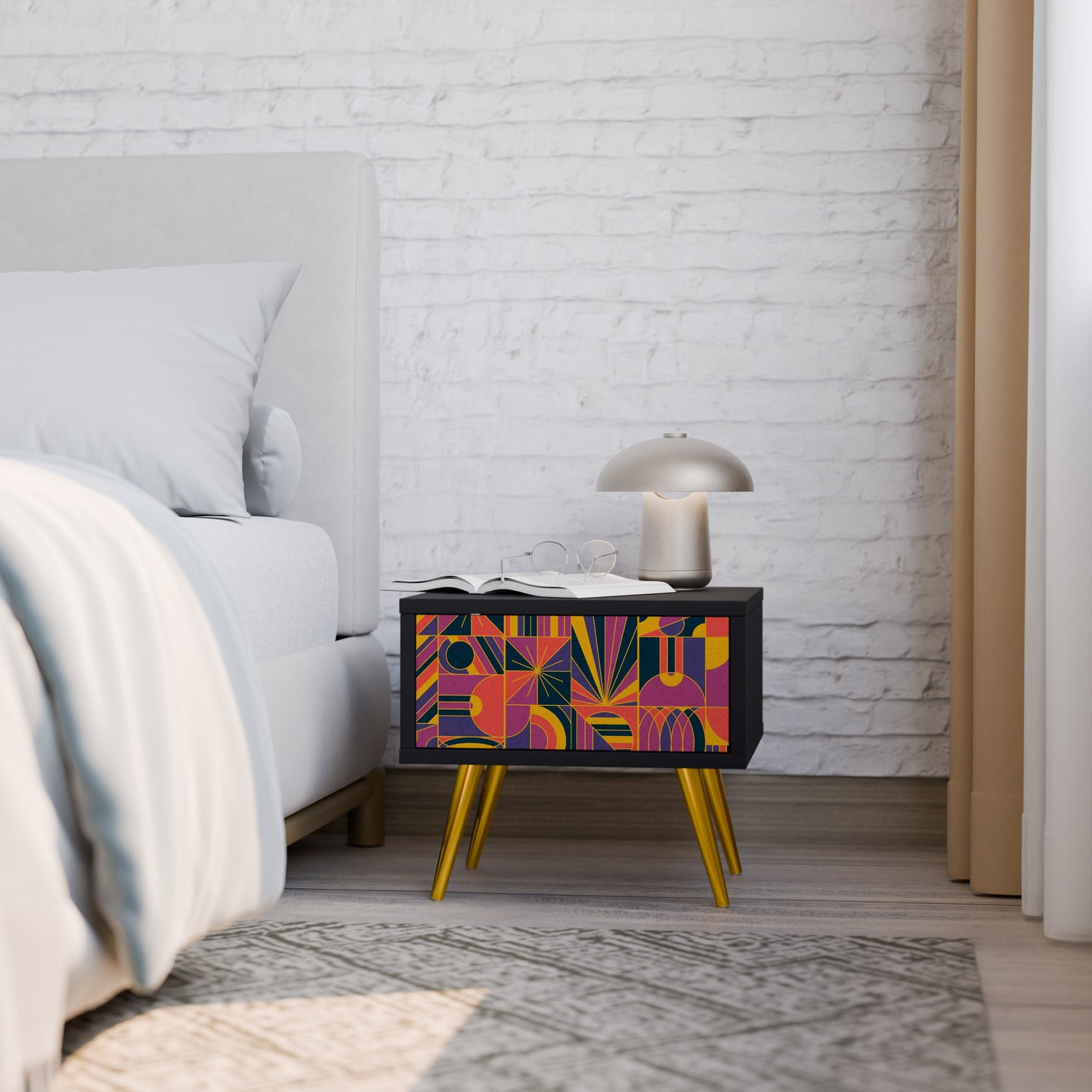 ELECTRIC PATTERNS nattduksbord i svart finish