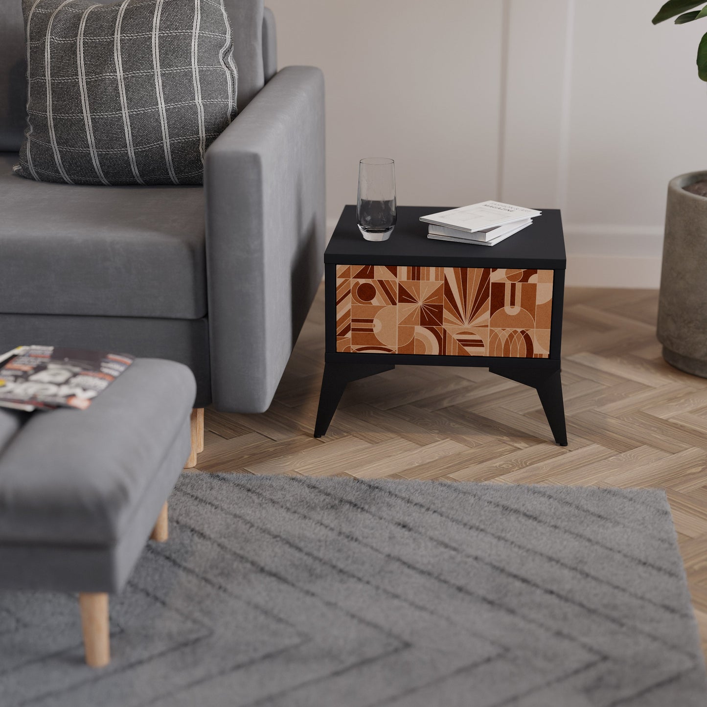PRISM MOSAIC nattduksbord i svart finish
