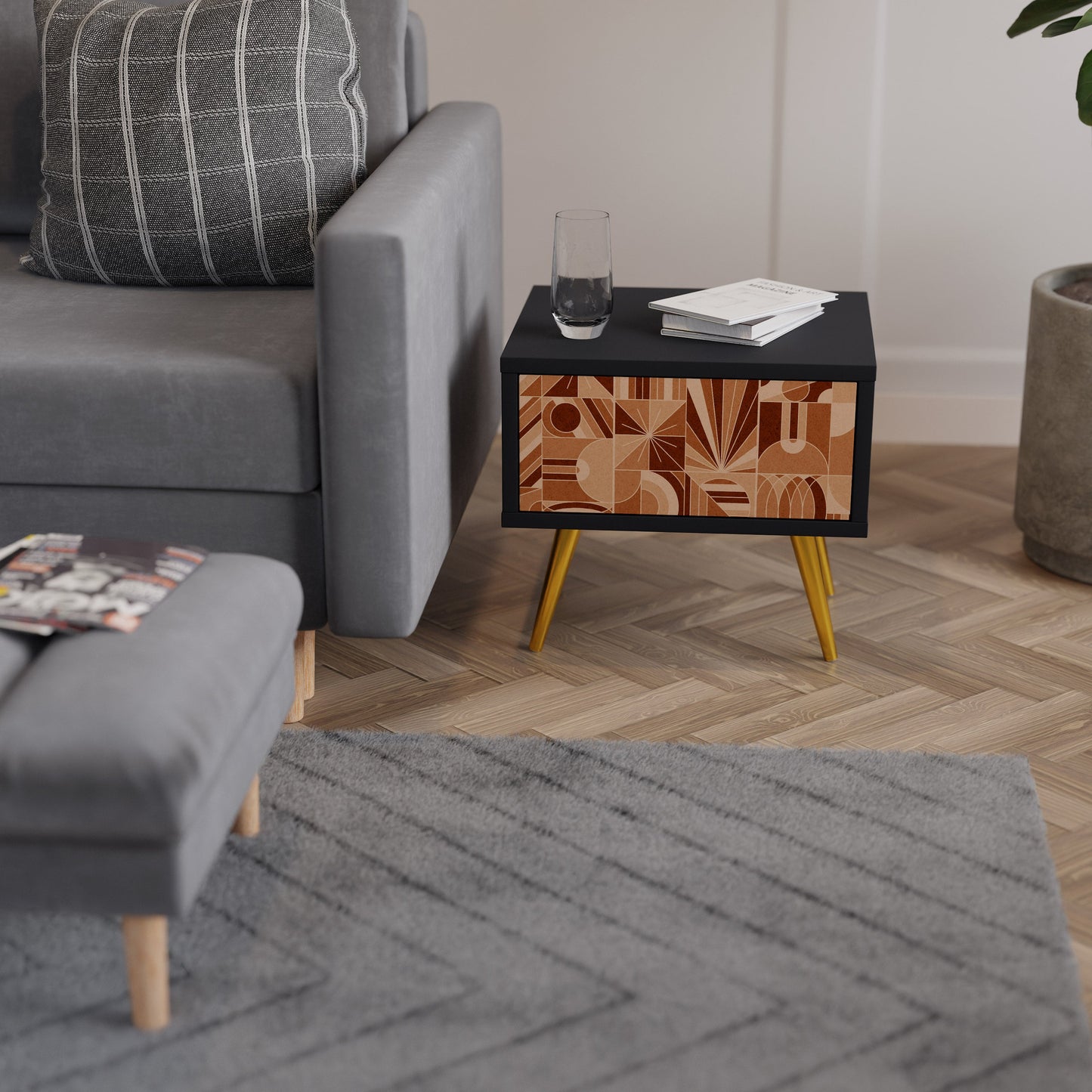 PRISM MOSAIC nattduksbord i svart finish