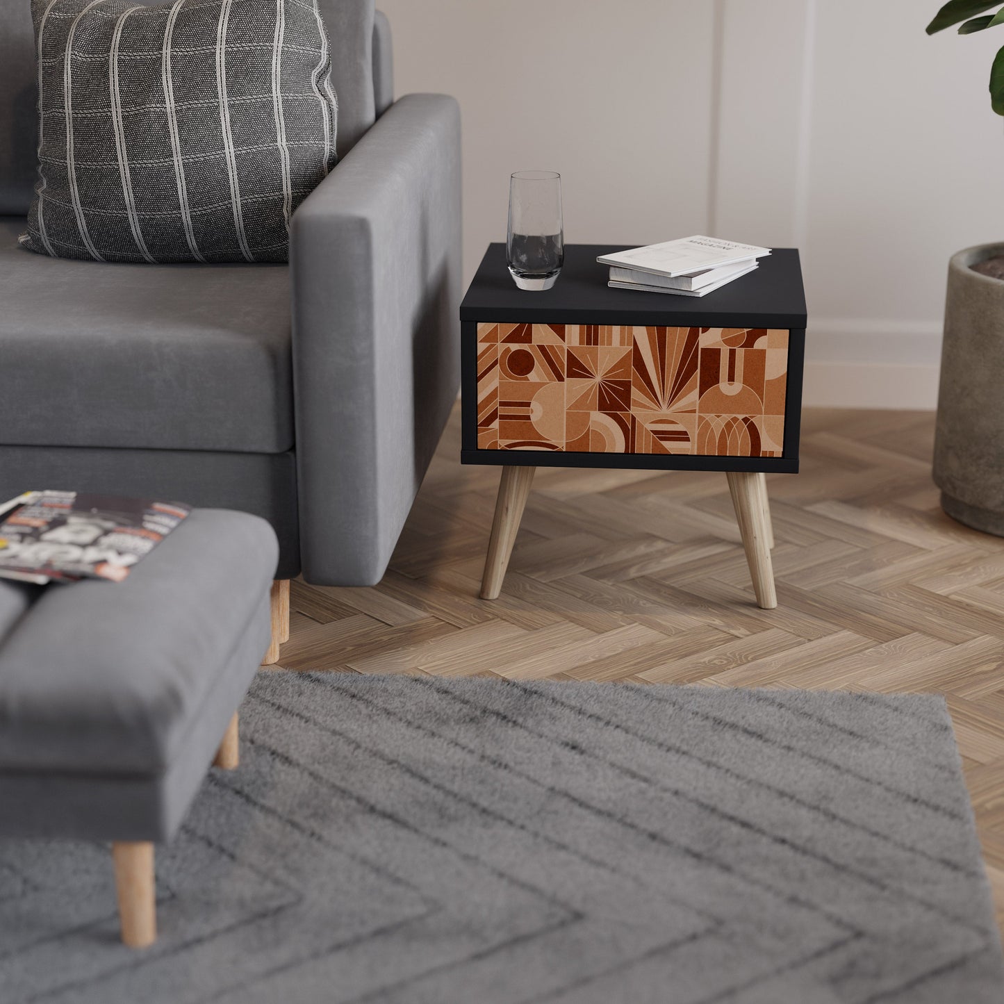 PRISM MOSAIC nattduksbord i svart finish