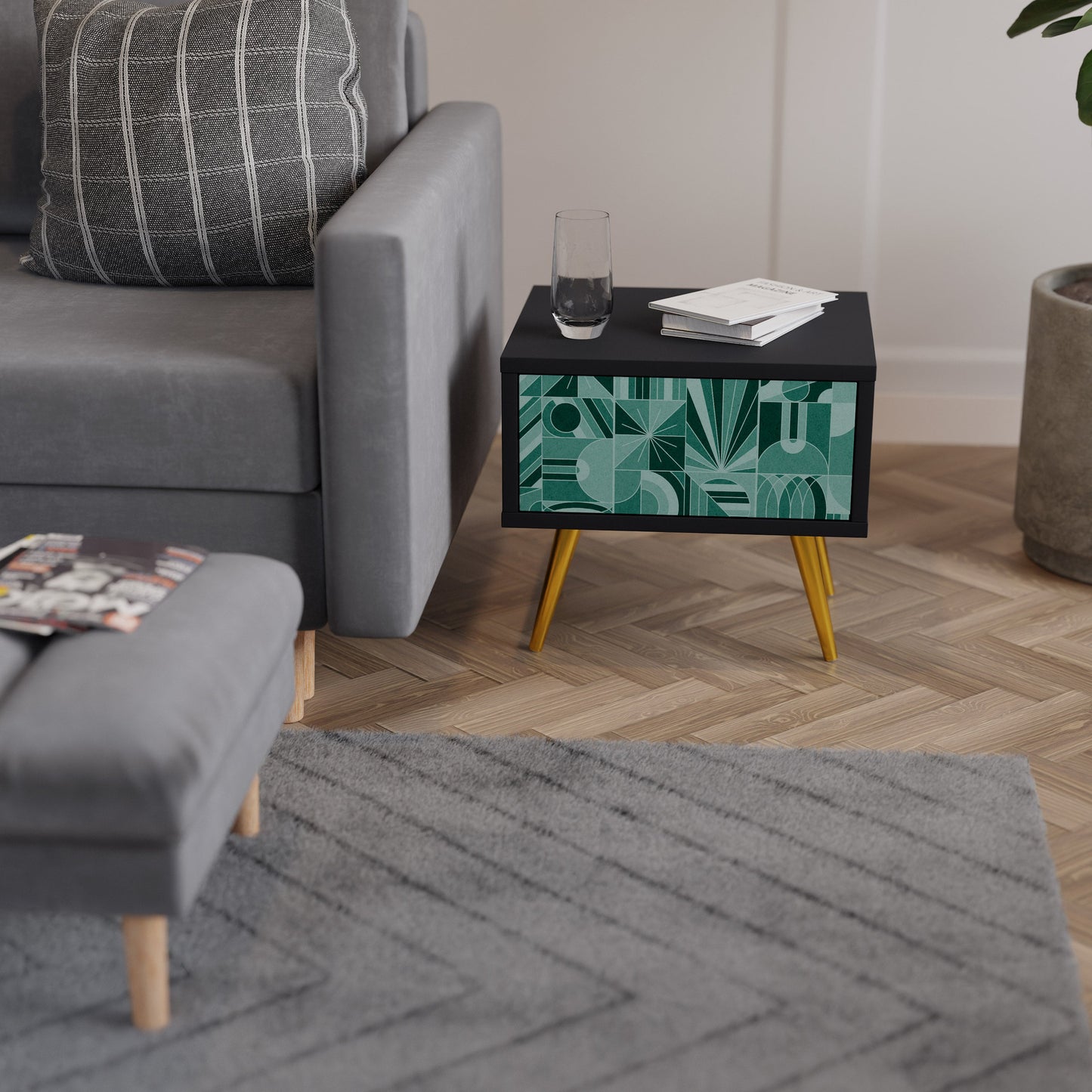 HARMONIC GRID nattduksbord i svart finish