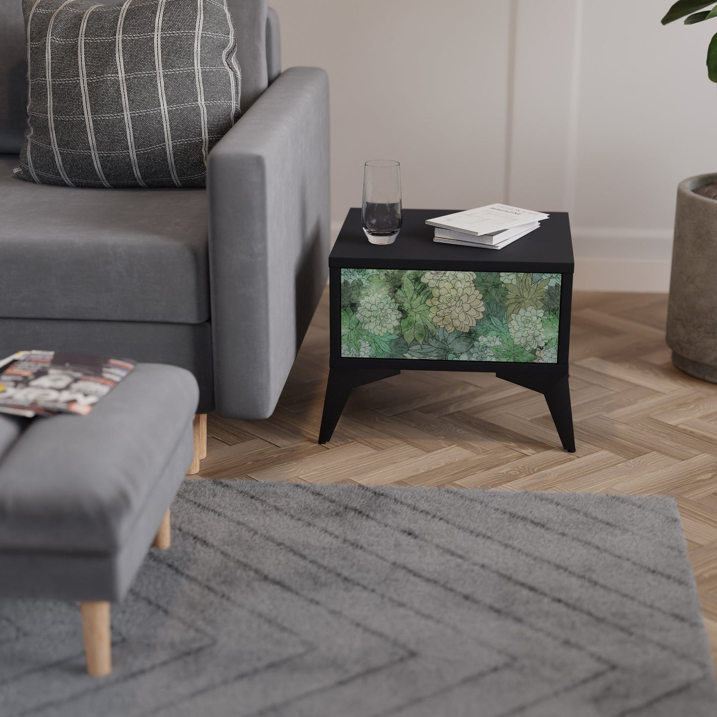 SUCCULENT CLUSTER nattduksbord i svart finish