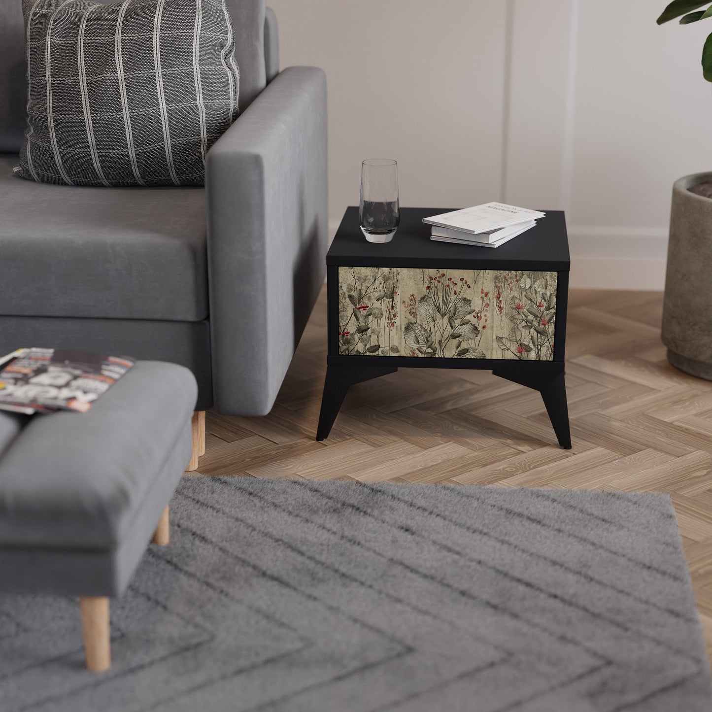 HERBAL GRACE nattduksbord i svart finish