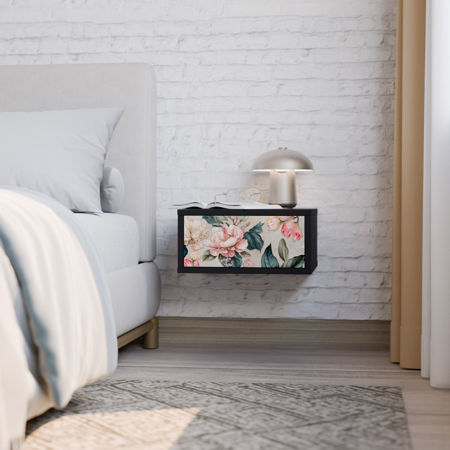 FLORAL GRACE nattduksbord i svart finish