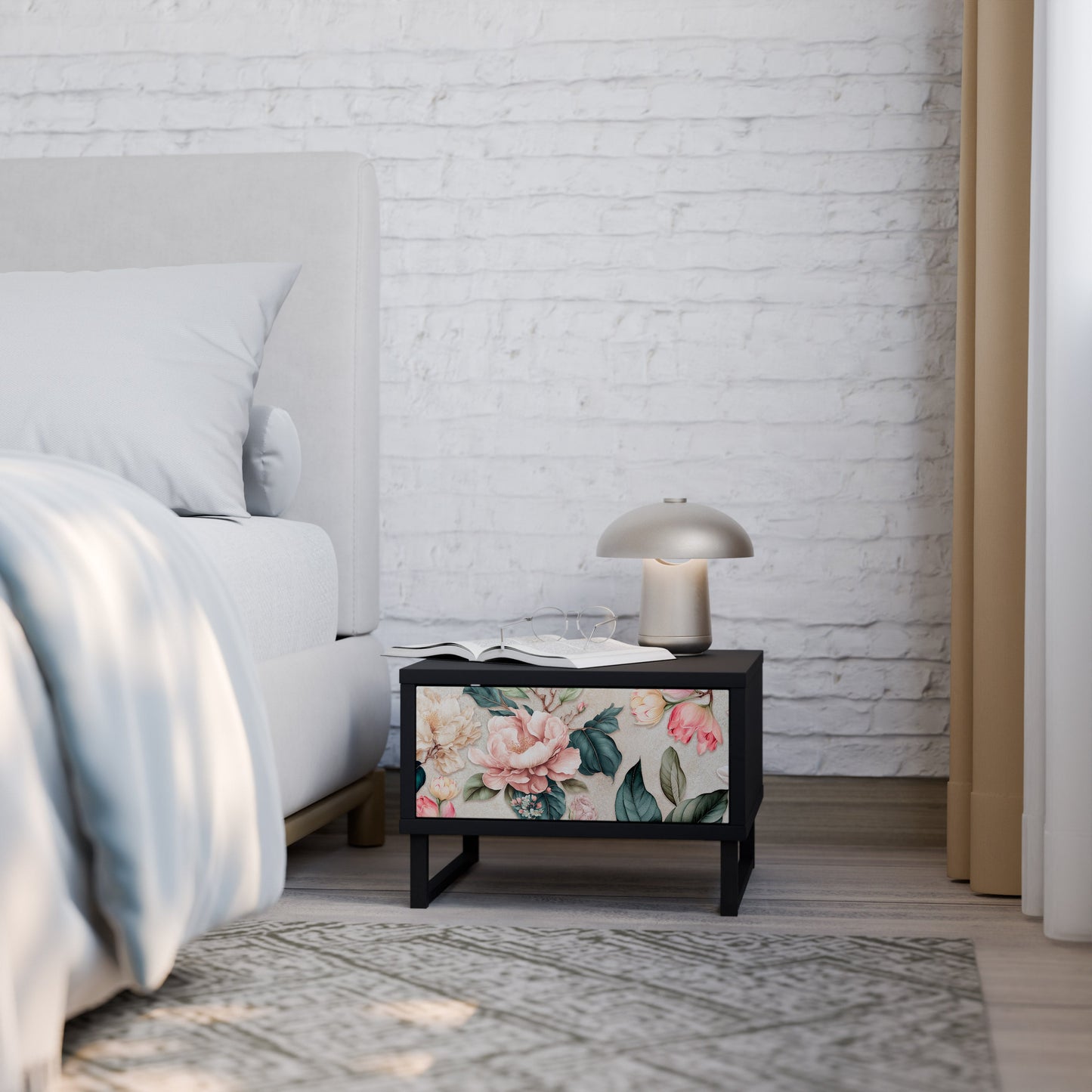 FLORAL GRACE nattduksbord i svart finish