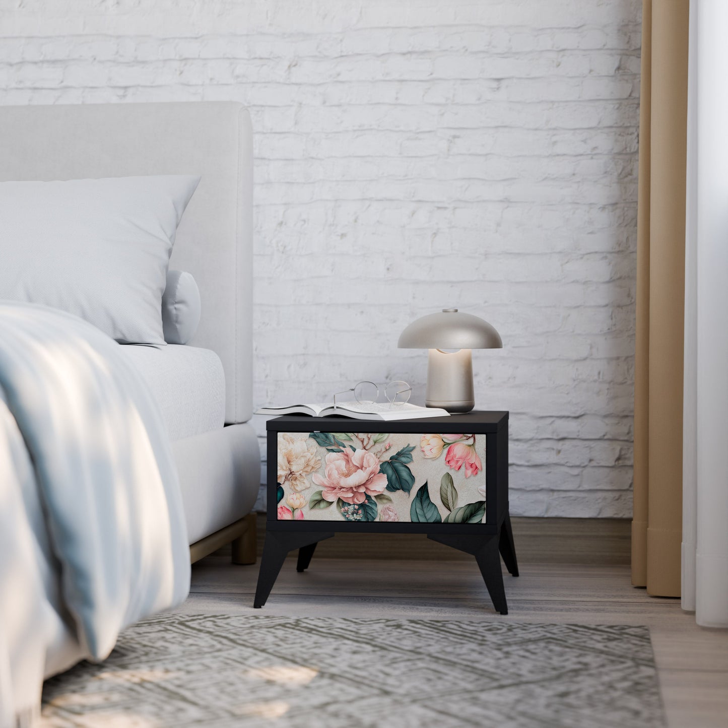 FLORAL GRACE nattduksbord i svart finish