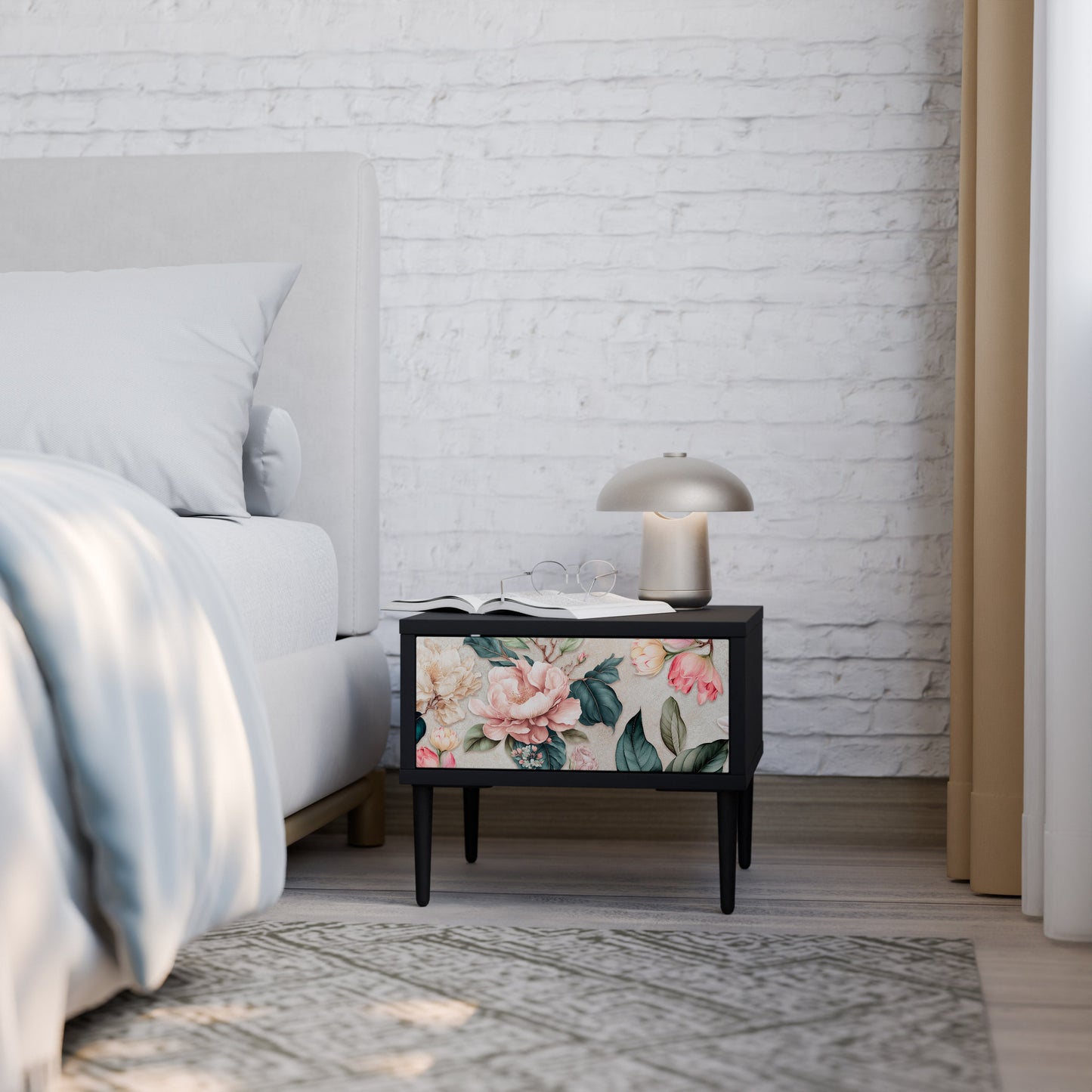 FLORAL GRACE nattduksbord i svart finish