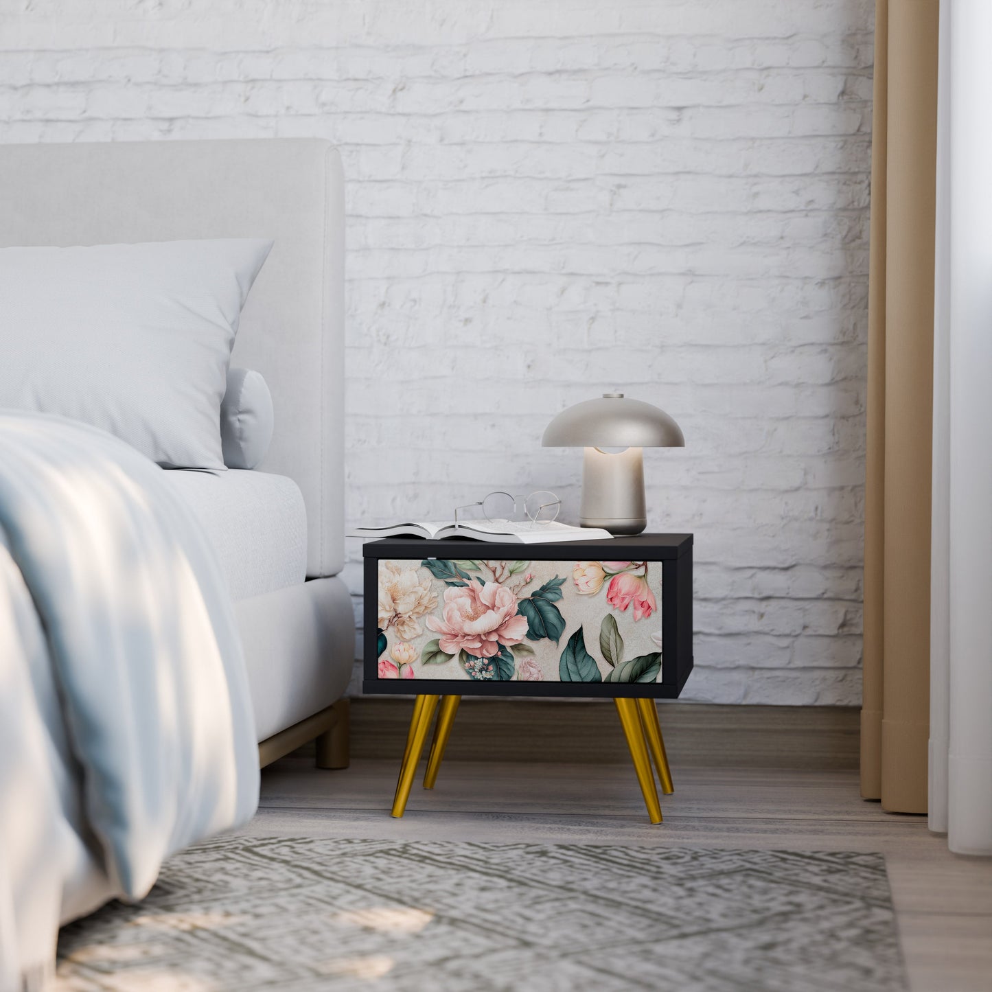 FLORAL GRACE nattduksbord i svart finish