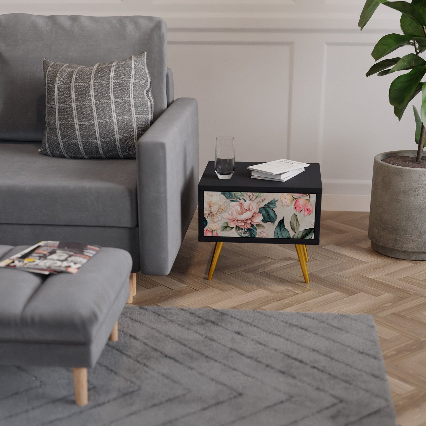 FLORAL GRACE nattduksbord i svart finish