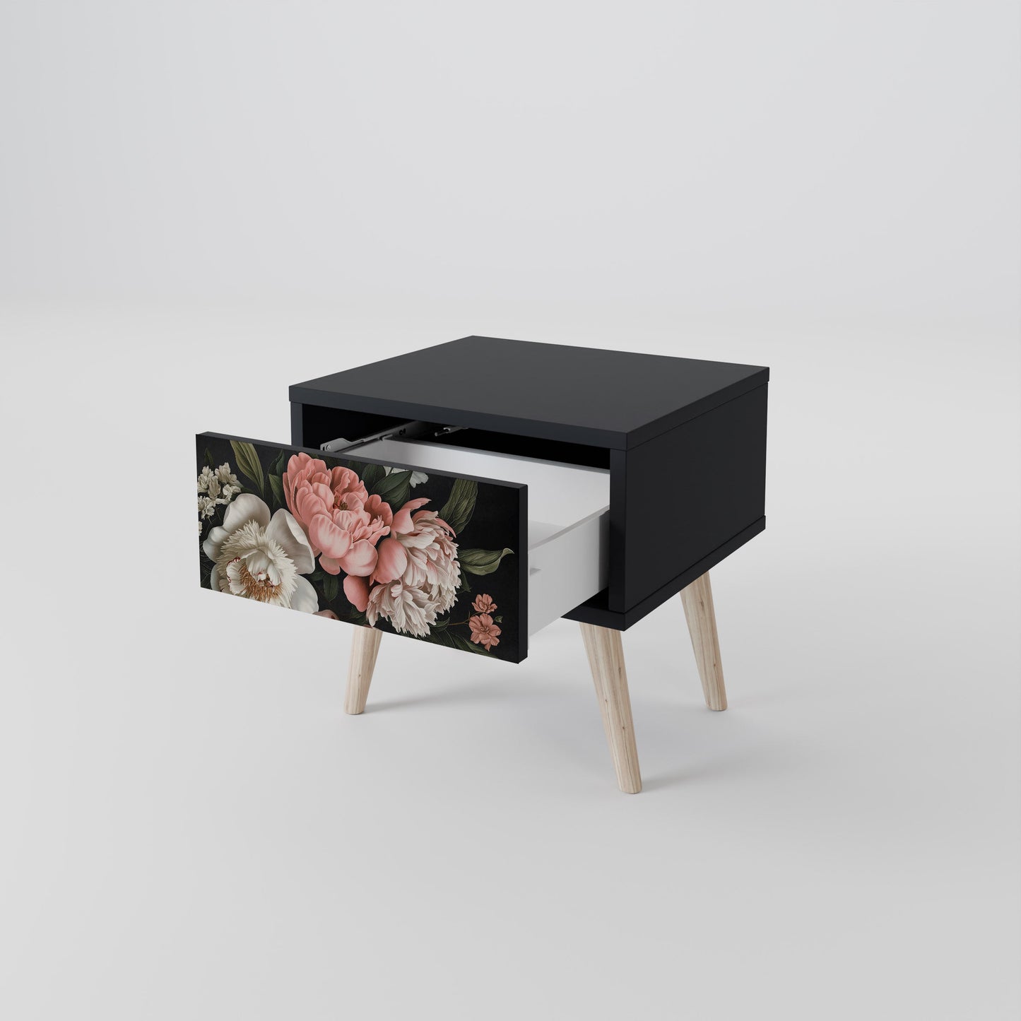 LUSH ELEGANCE Nattduksbord i svart finish