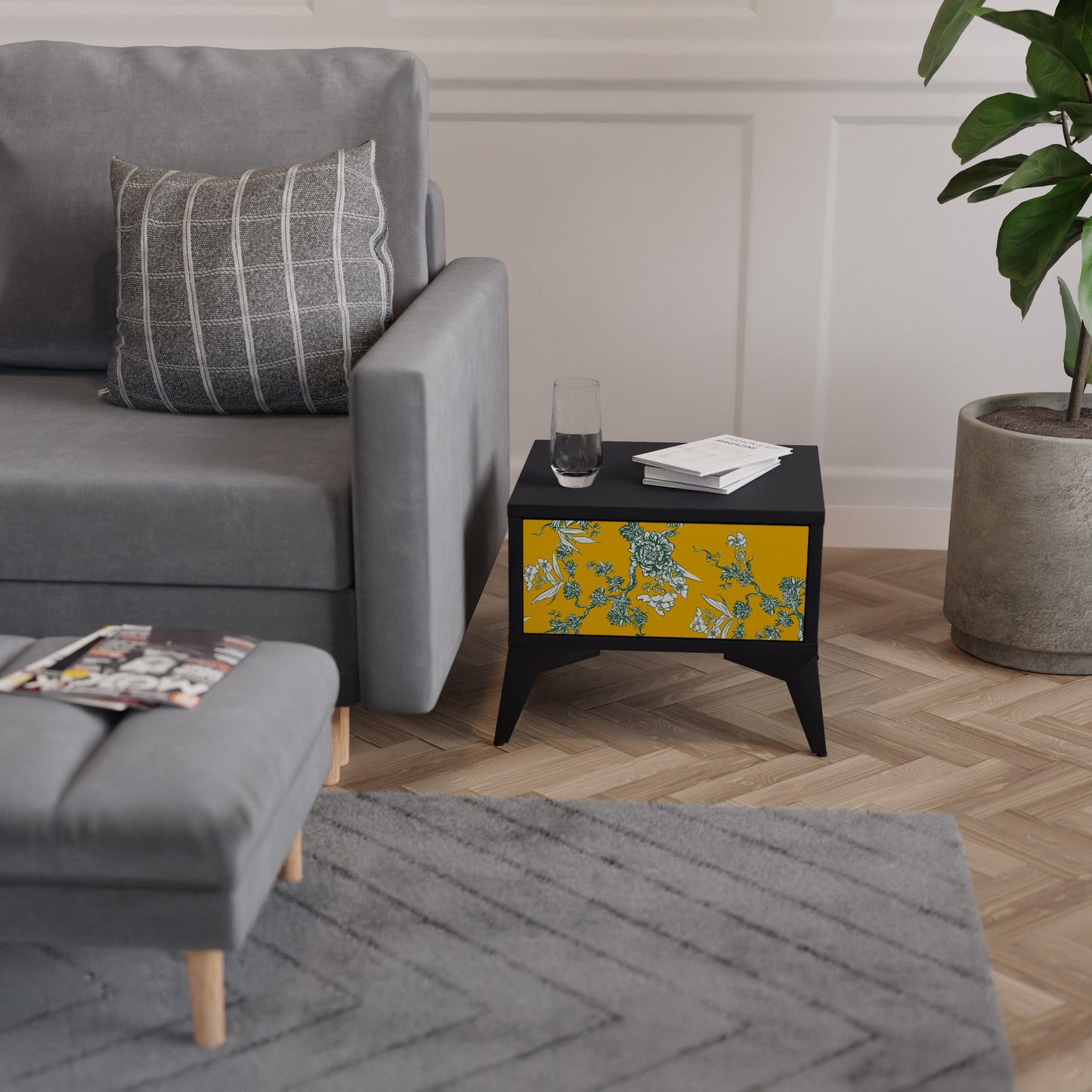 GULT CHINOISERIE-nattbord i svart finish