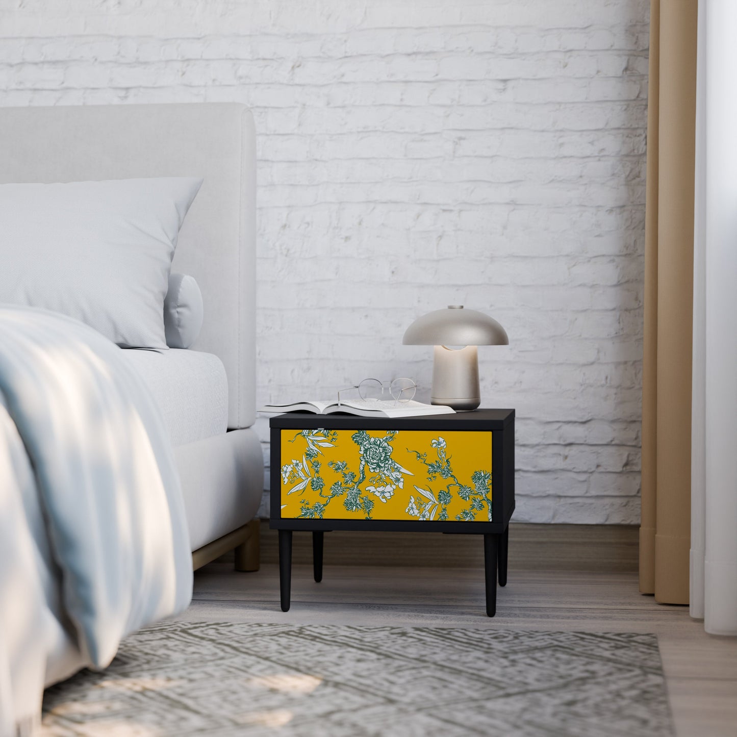 GULT CHINOISERIE-nattbord i svart finish