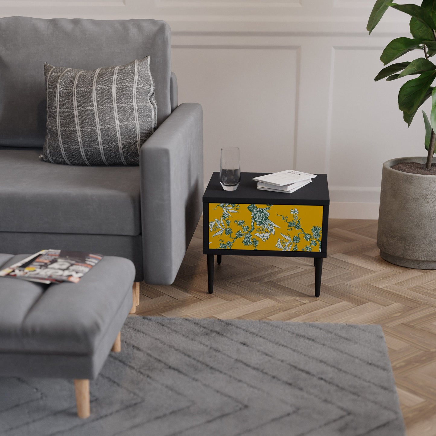 GULT CHINOISERIE-nattbord i svart finish