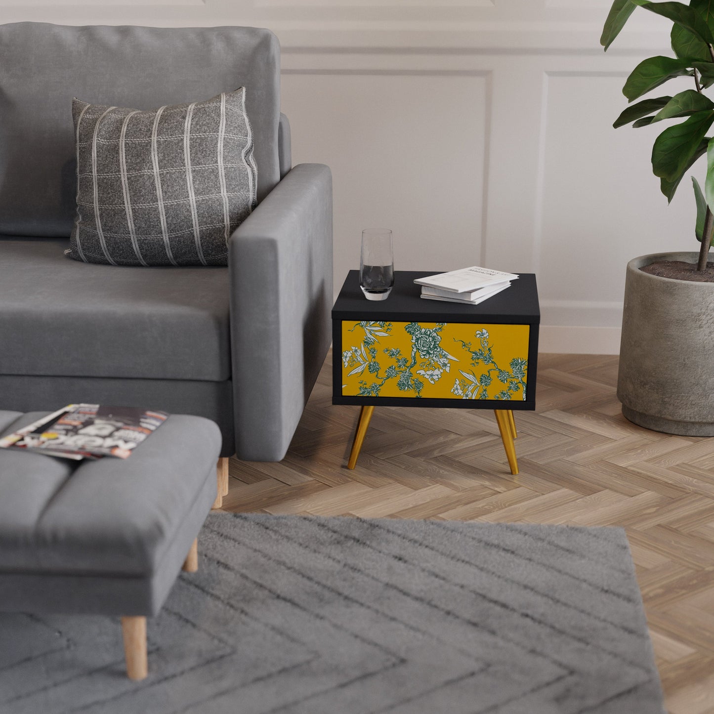 GULT CHINOISERIE-nattbord i svart finish