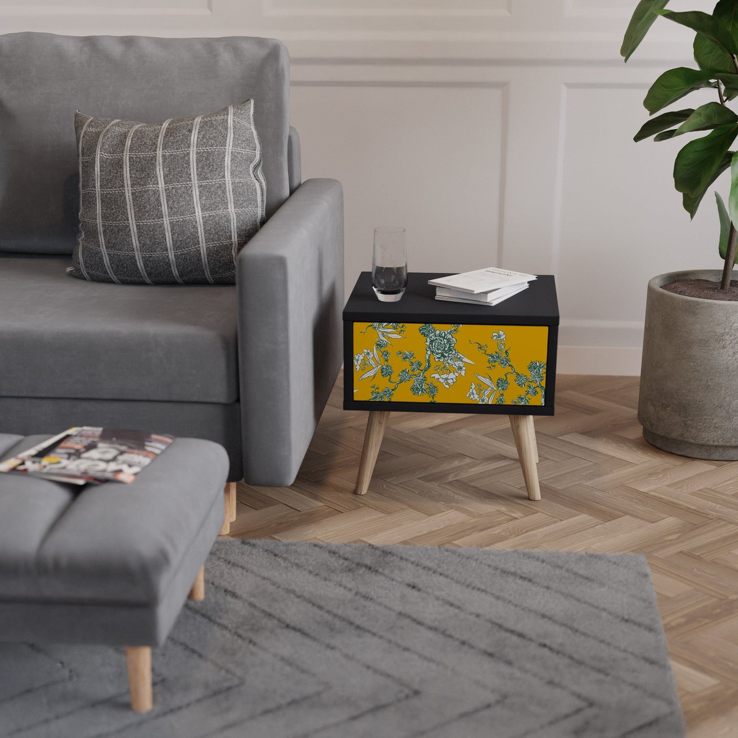 GULT CHINOISERIE-nattbord i svart finish