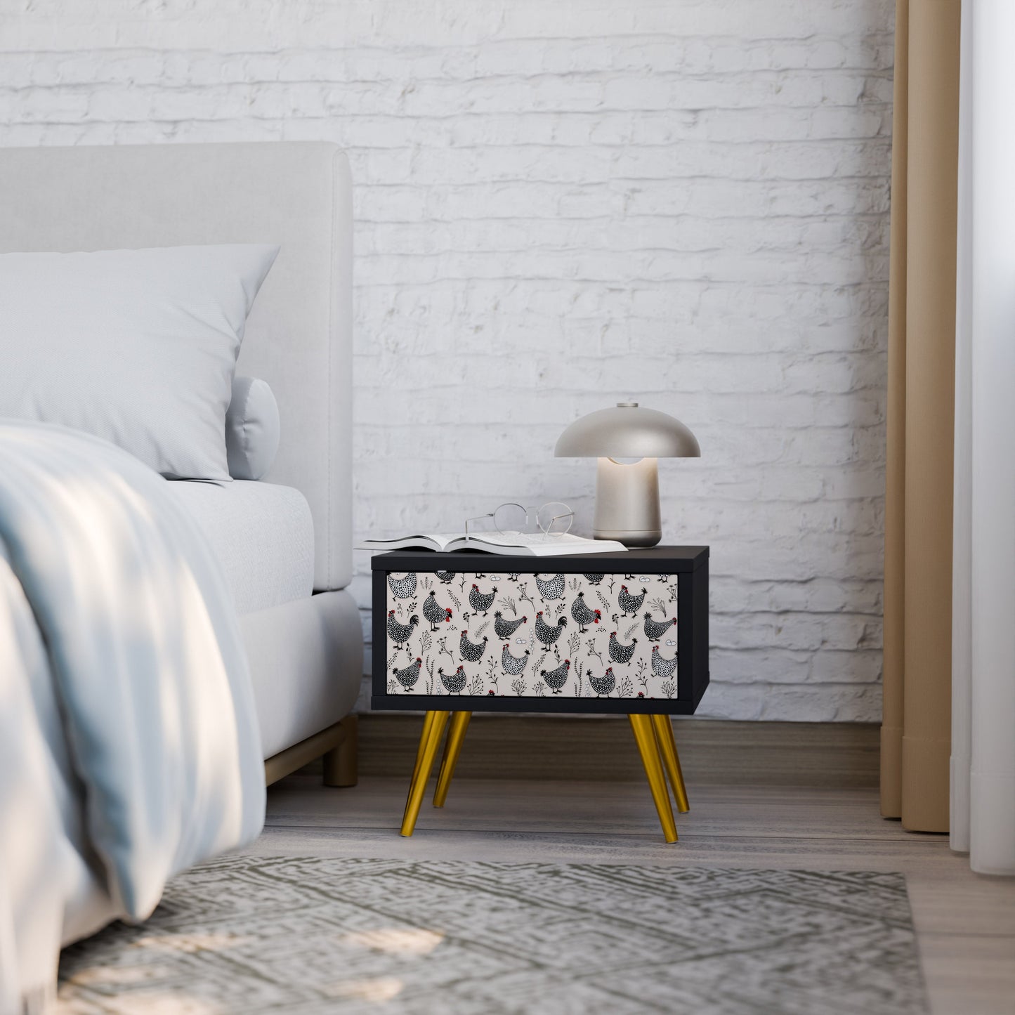 HAPPY HENS Nightstand in Black Finish