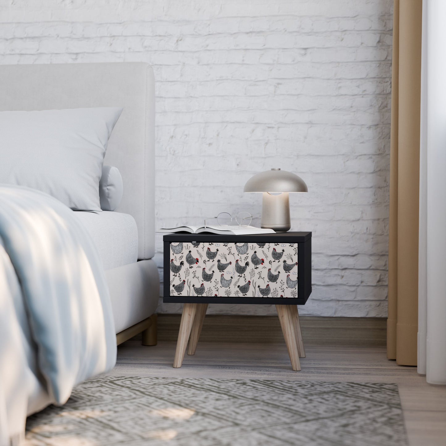 HAPPY HENS Nightstand in Black Finish