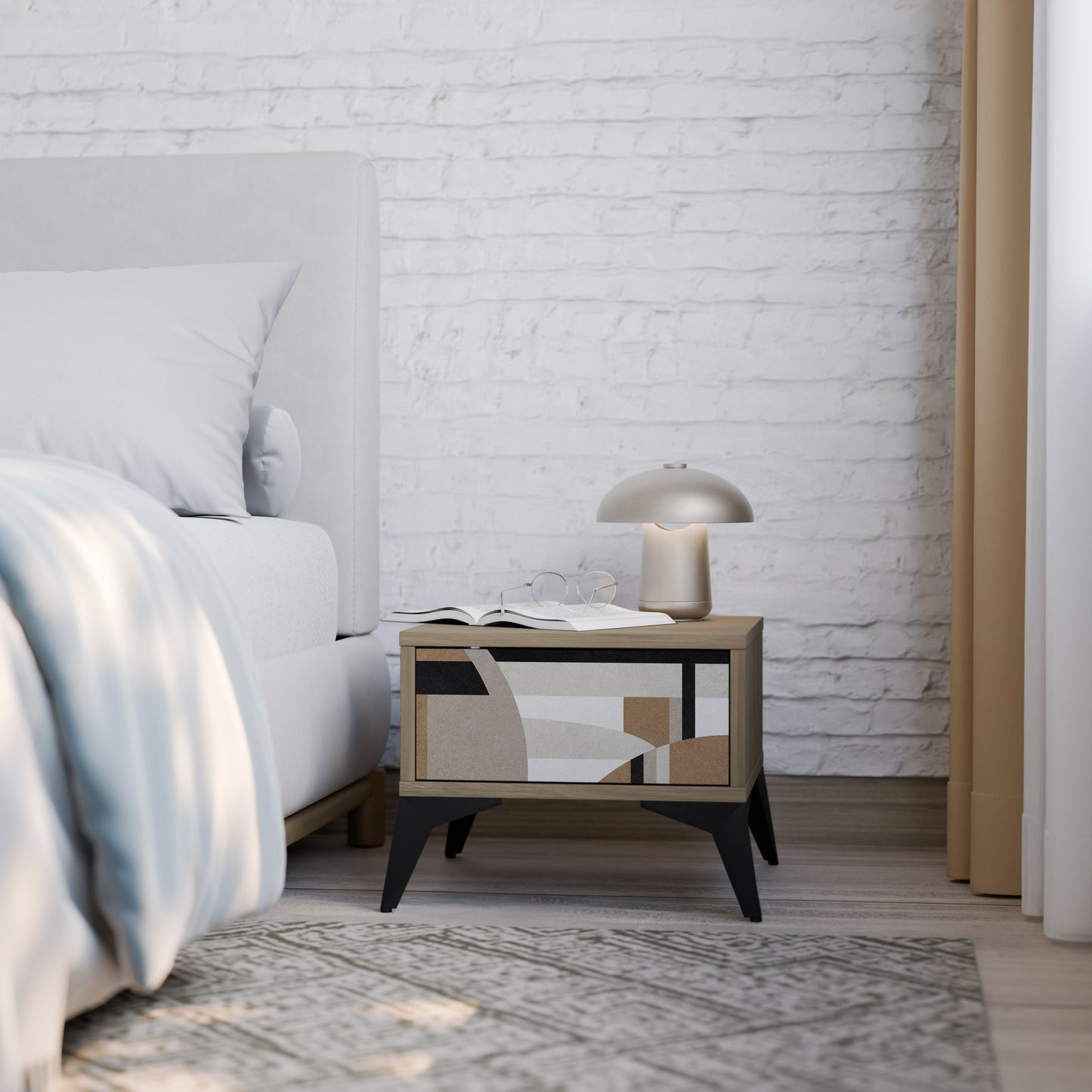 DELICATE MEMENTO Nightstand in Oak Effect