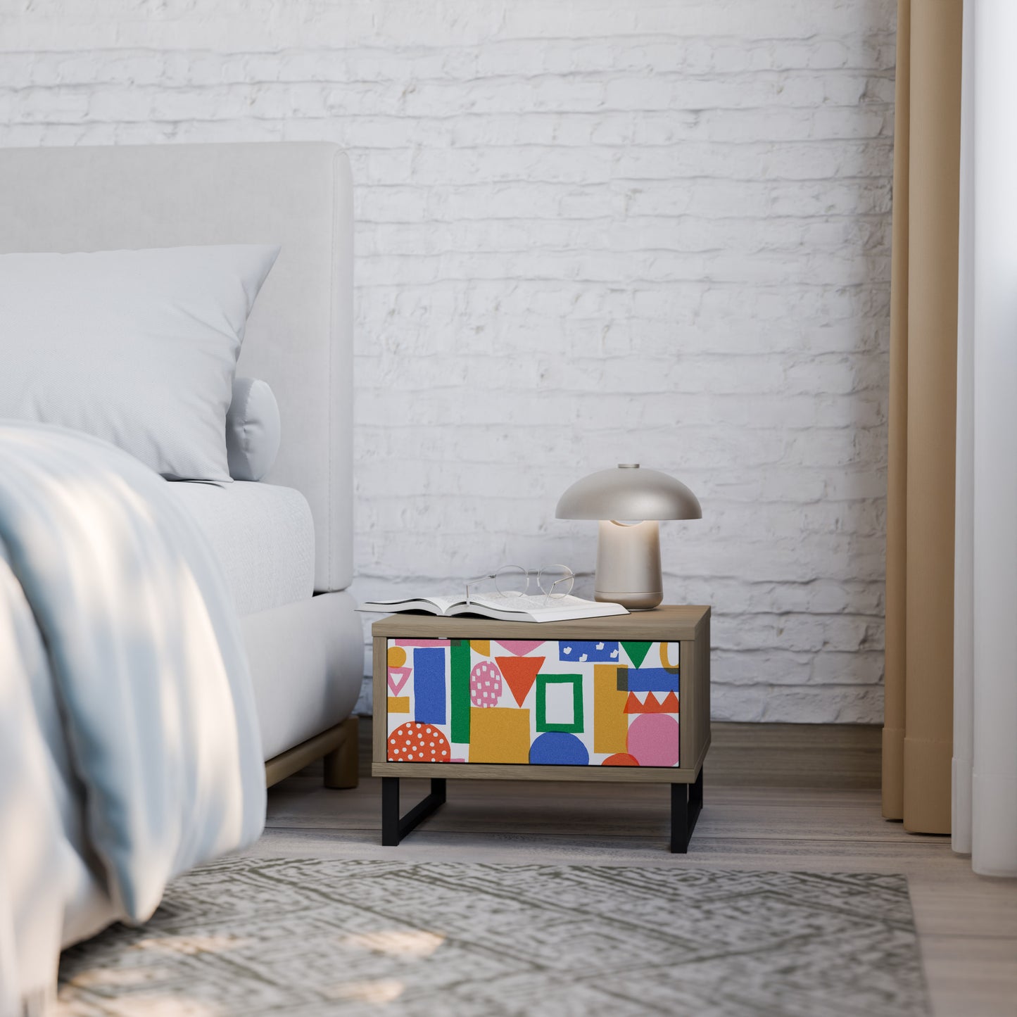 GEOMETRIC GLIMMER Nightstand in Oak Effect
