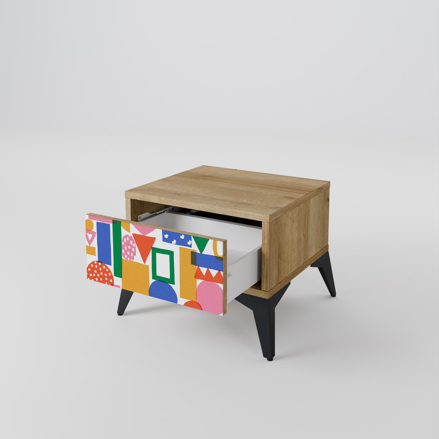 GEOMETRIC GLIMMER Nightstand in Oak Effect
