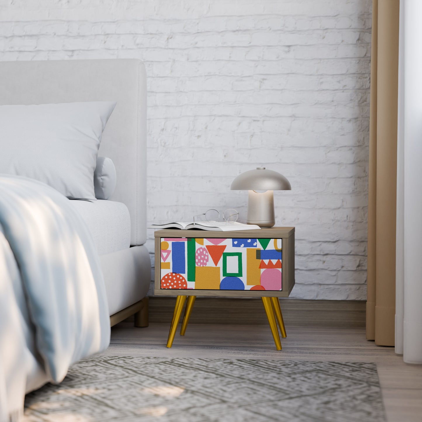 GEOMETRIC GLIMMER Nightstand in Oak Effect