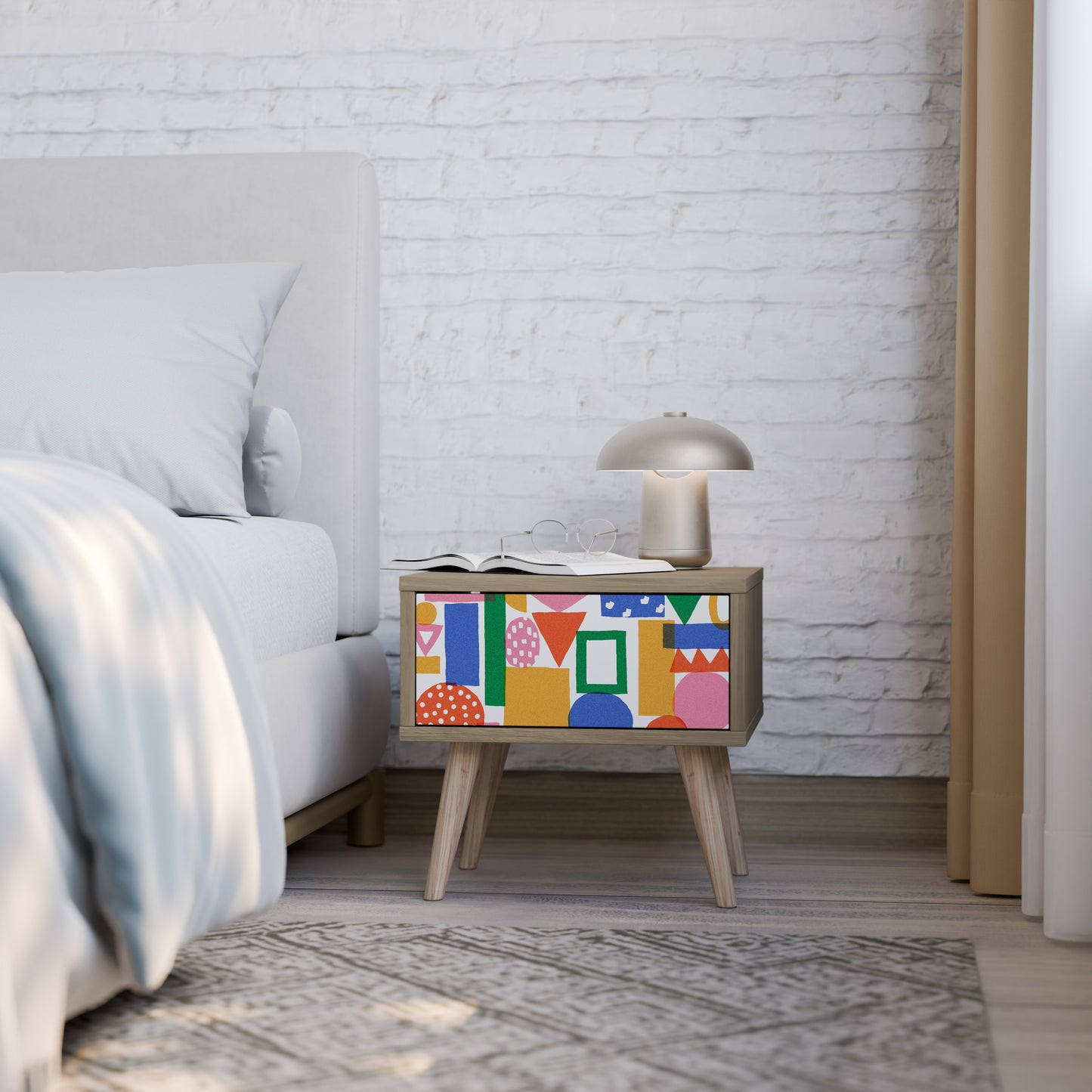 GEOMETRIC GLIMMER Nightstand in Oak Effect