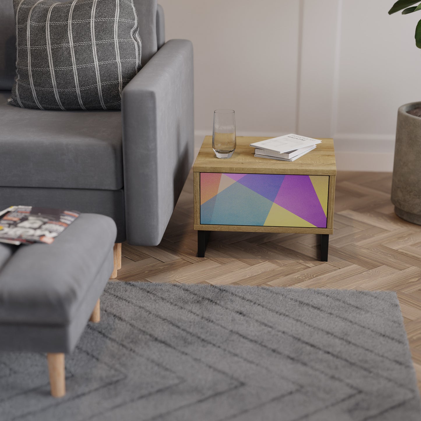 LJUS GEOMETRY Nattduksbord i ekeffekt