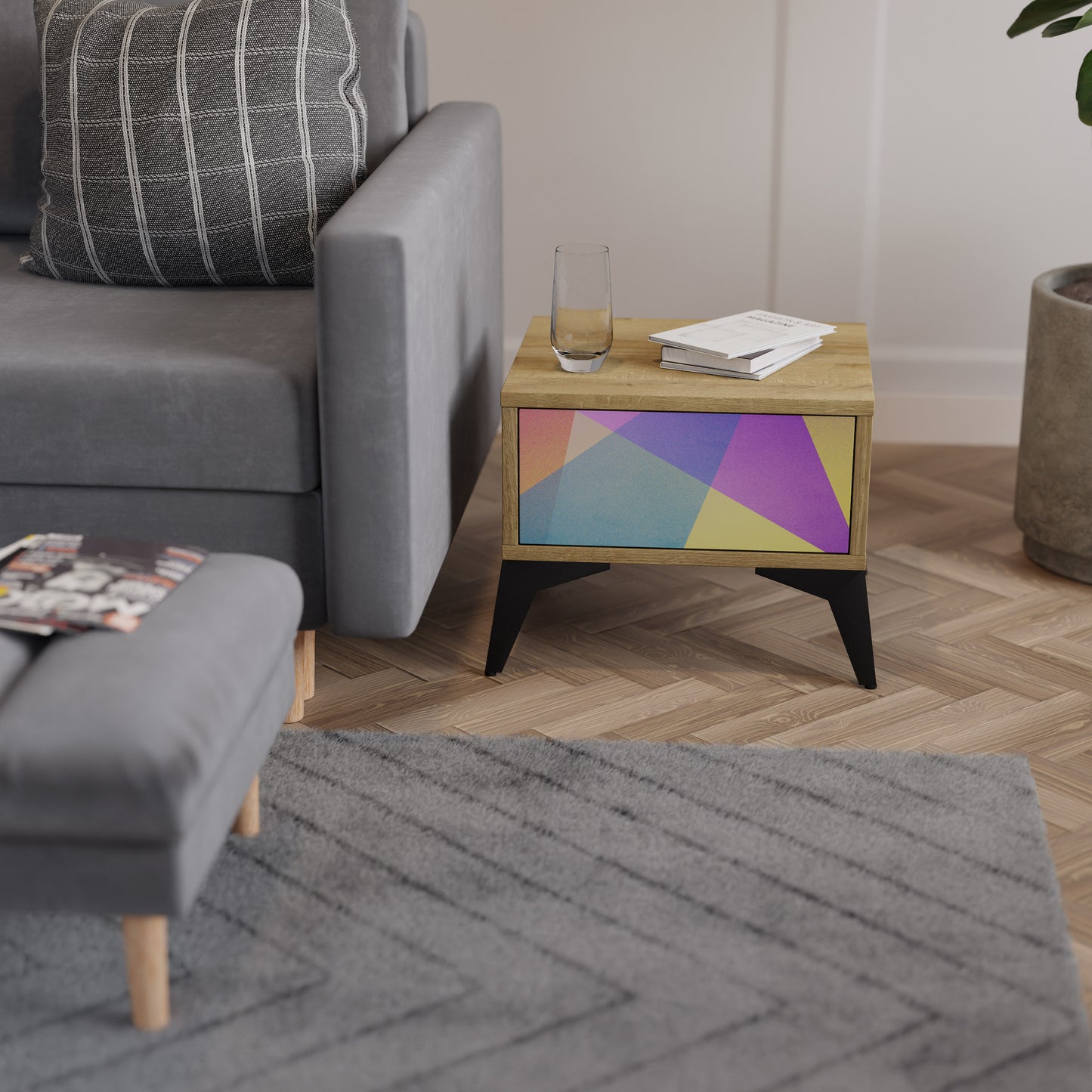 LJUS GEOMETRY Nattduksbord i ekeffekt
