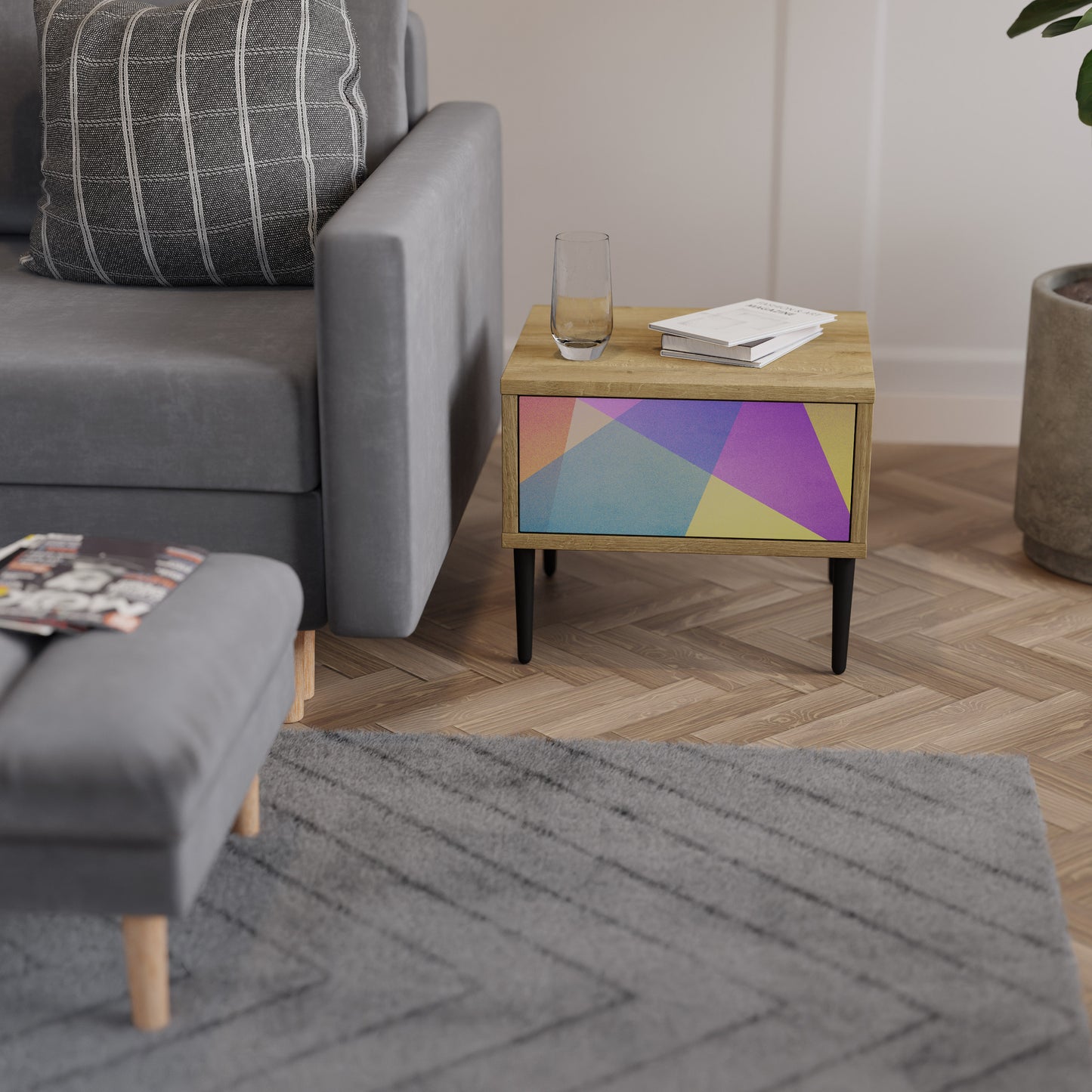 LJUS GEOMETRY Nattduksbord i ekeffekt